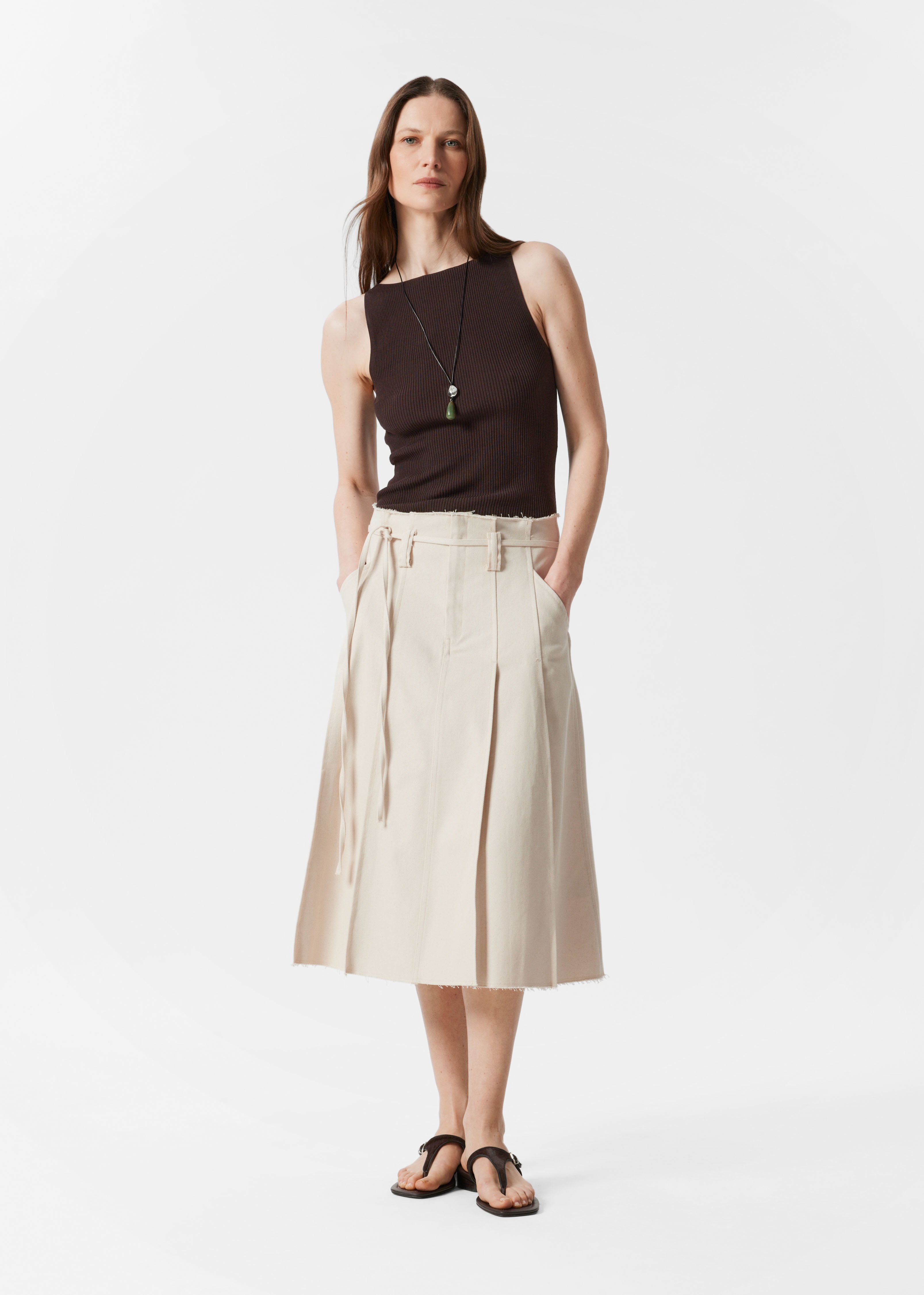 Pleated Midi Skirt - Cream