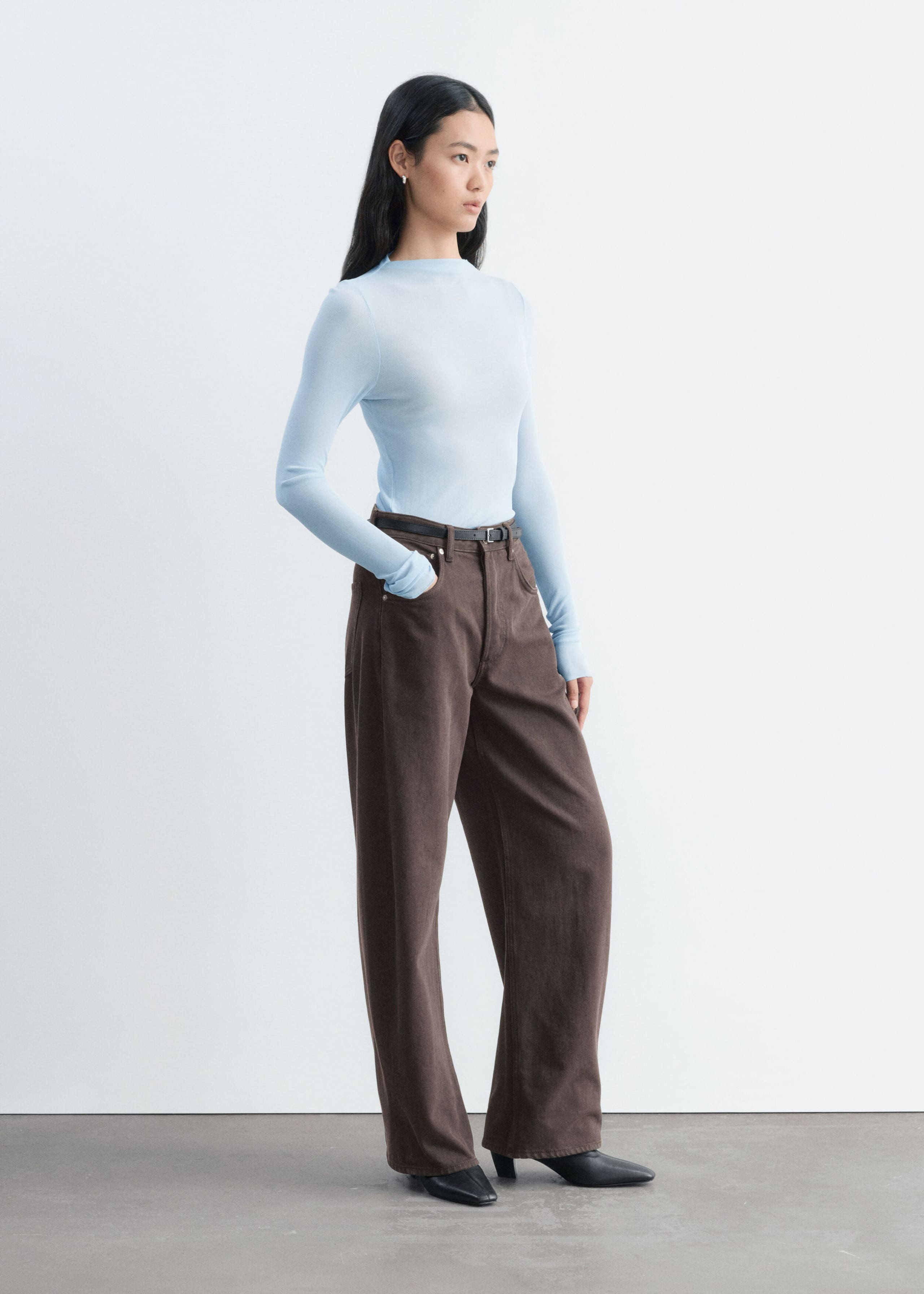 Ribbed Silk Top Light Blue