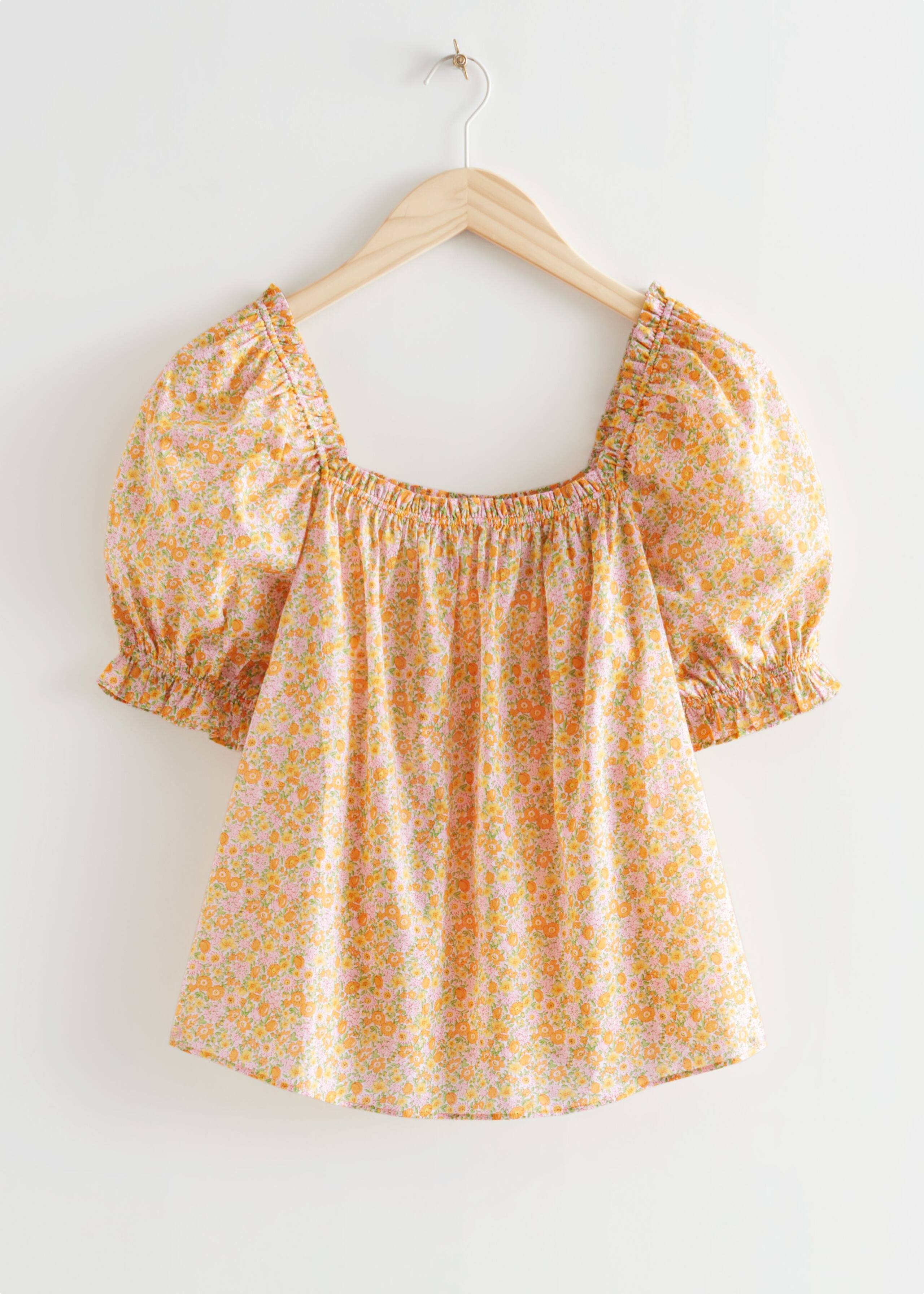 Frilled Puff Sleeve Blouse - Orange Florals - Still Life