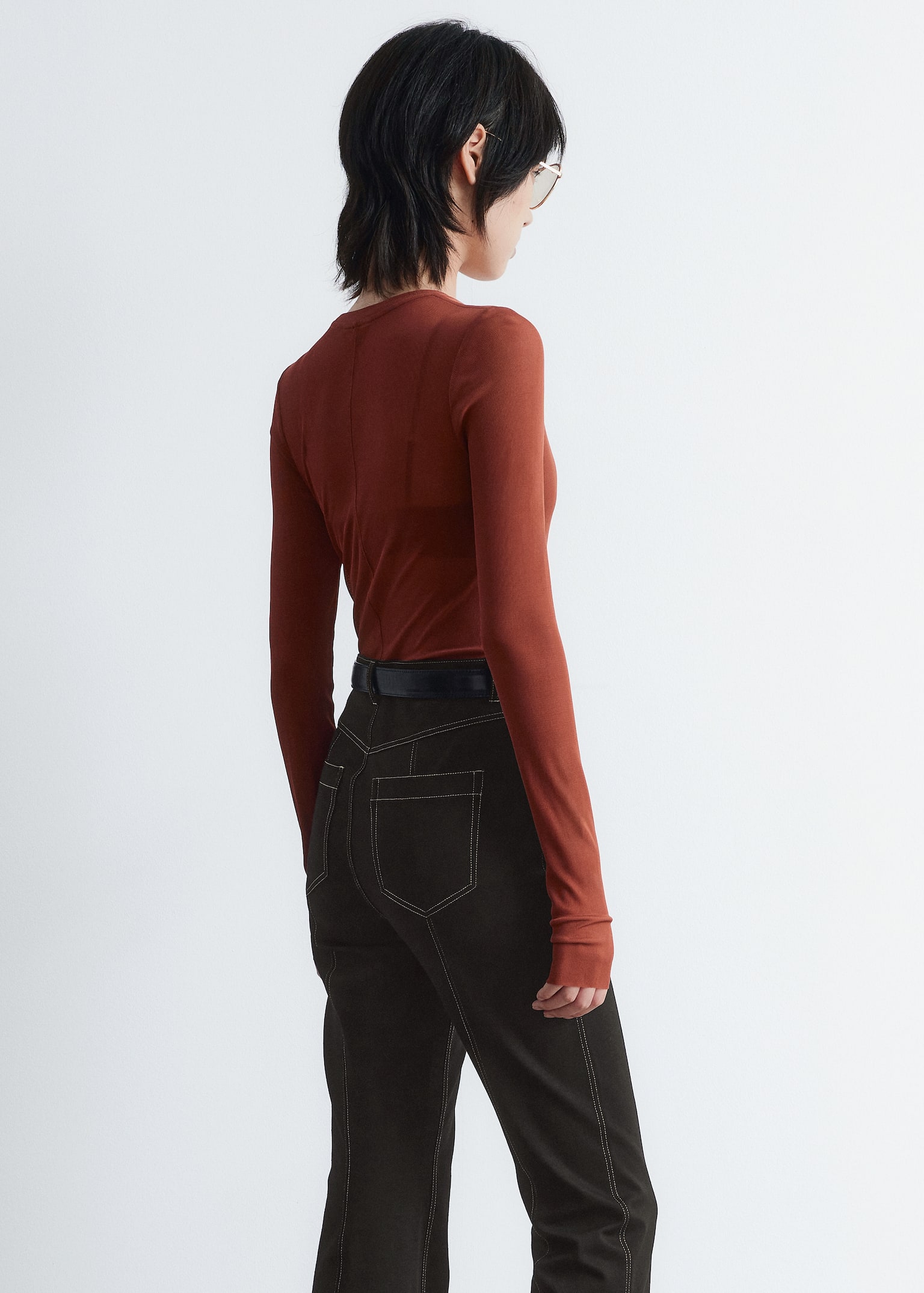 Haut transparent en soie - Brun rouille/Noir - 4