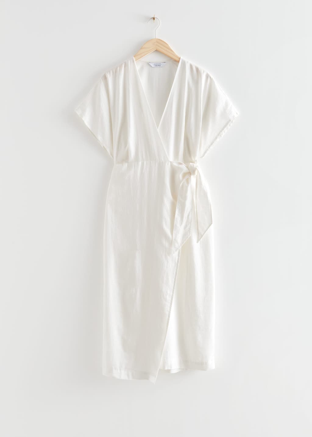 Linen Wrap Midi Dress - Brown - Bodegón