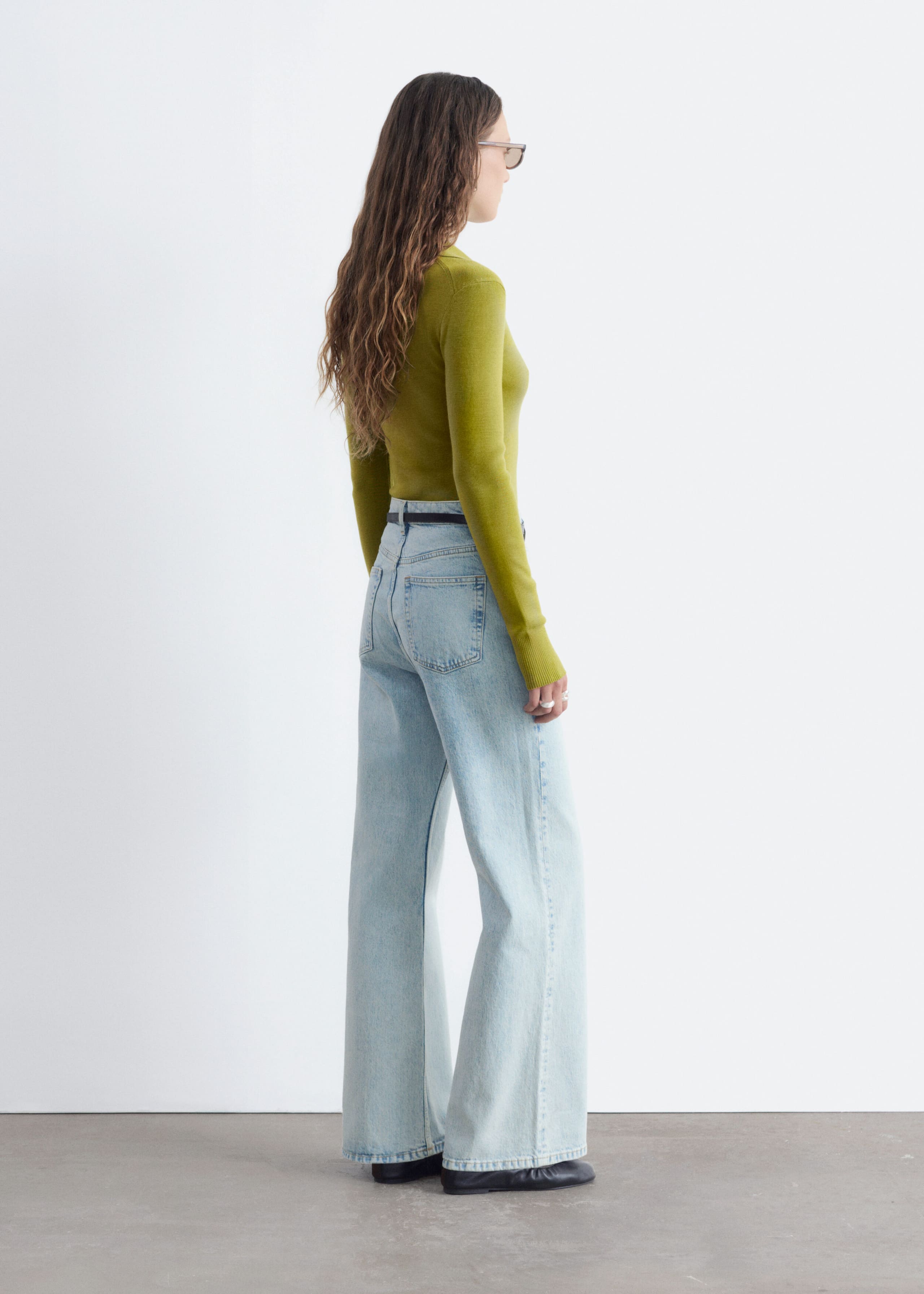 Rib-Knit Merino Wool Polo Top - Grey Melange - Lookbook