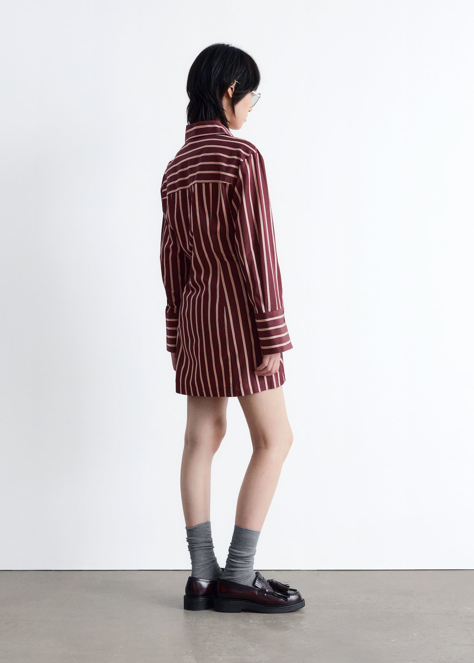 Rochie mini tip cămașă petrecută - Dungi Roșu Închis/Roz/Albastru Deschis/Maro Dungi/Negru/Dungi albastre - 3