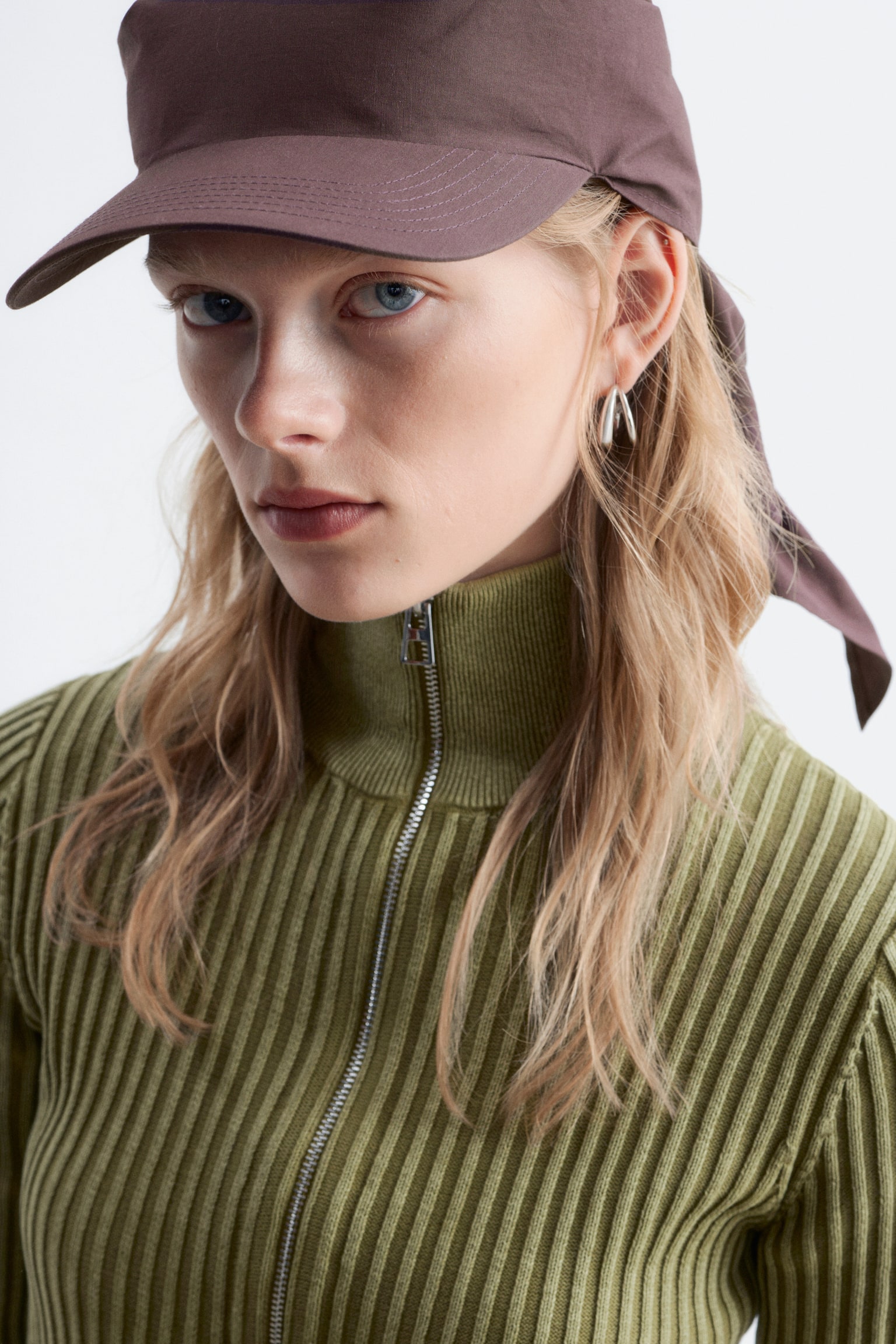 Cappellino con foulard in cotone - Marrone/Bianco/Marrone - 1