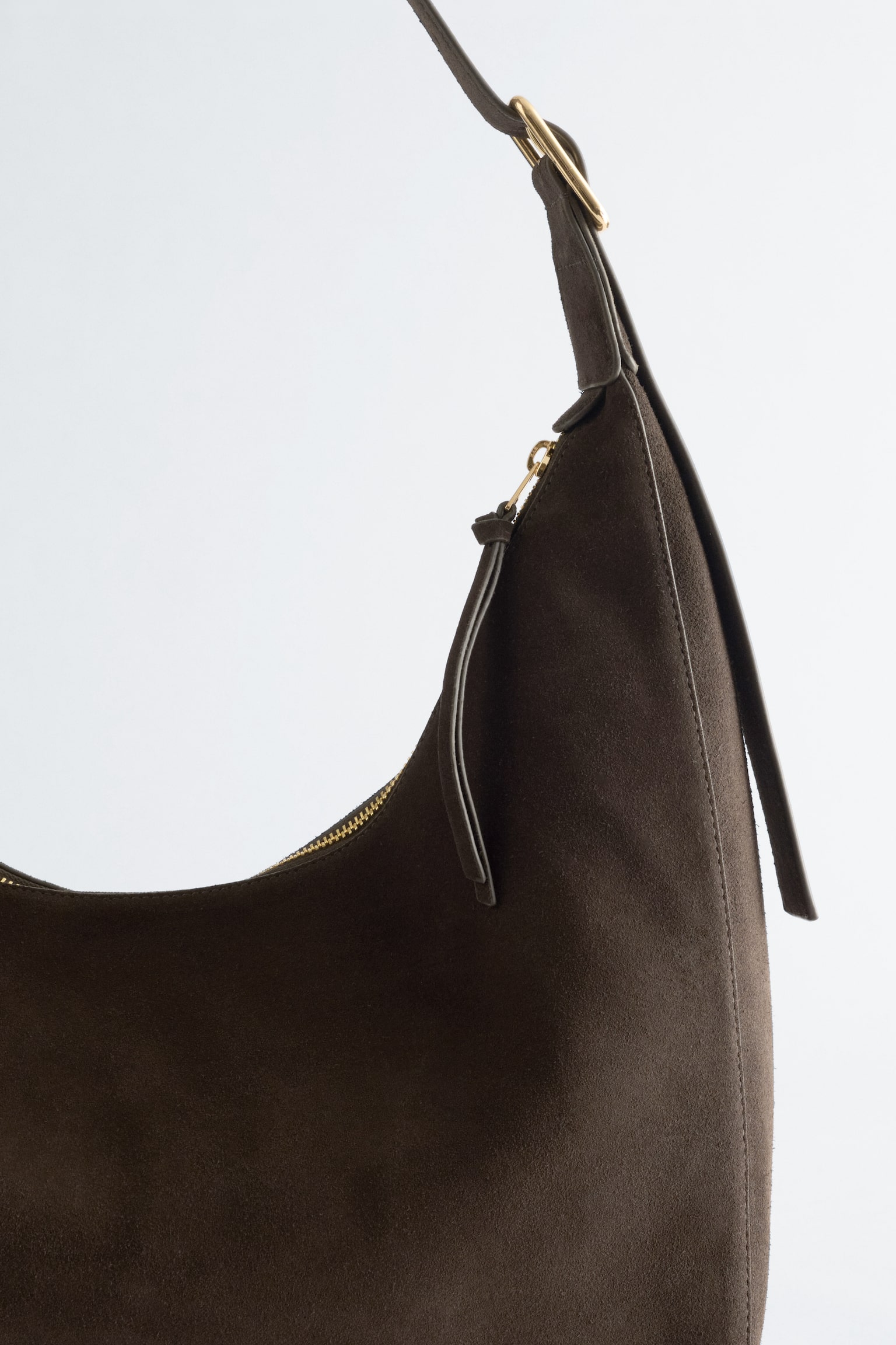 Zamszowa torebka na ramię - Ciemnobrązowy/Zamsz w kolorze khaki - 3