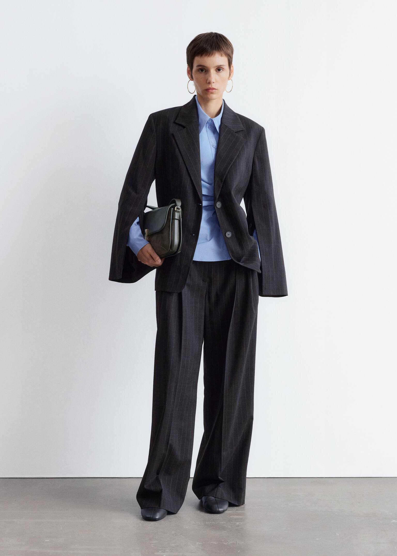 Blazer monopetto in lana - Motivo gessato grigio scuro/Verde scuro