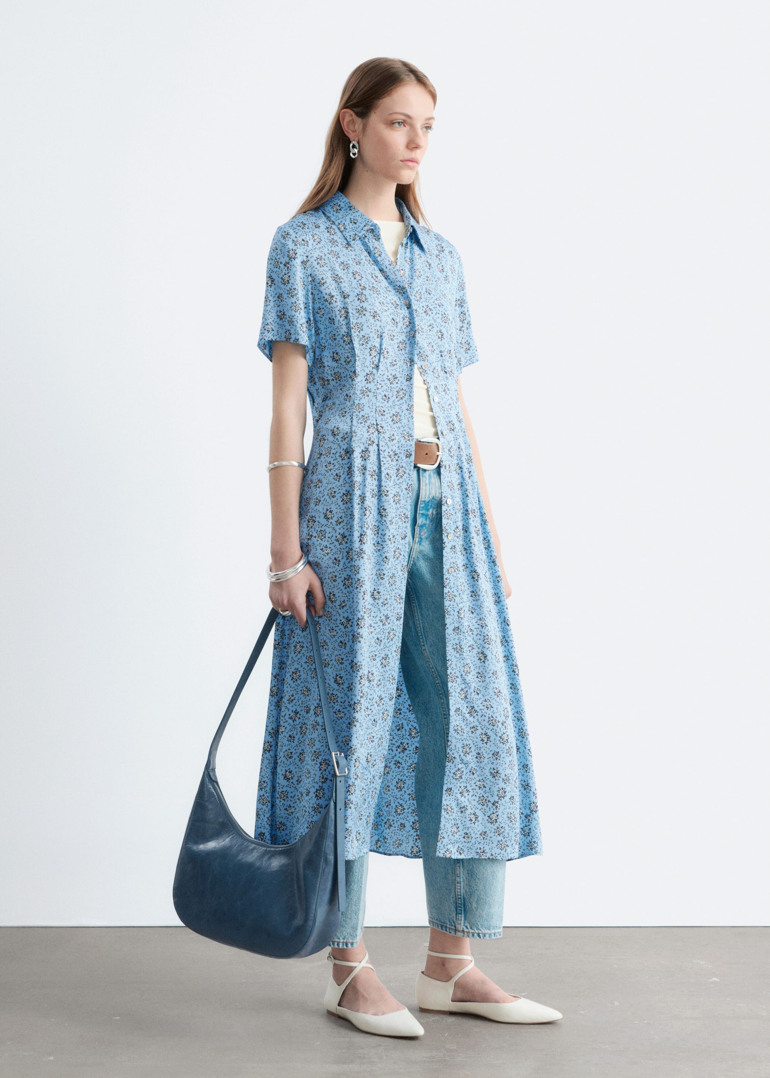 Image of Pleated Waist Shirt Dress