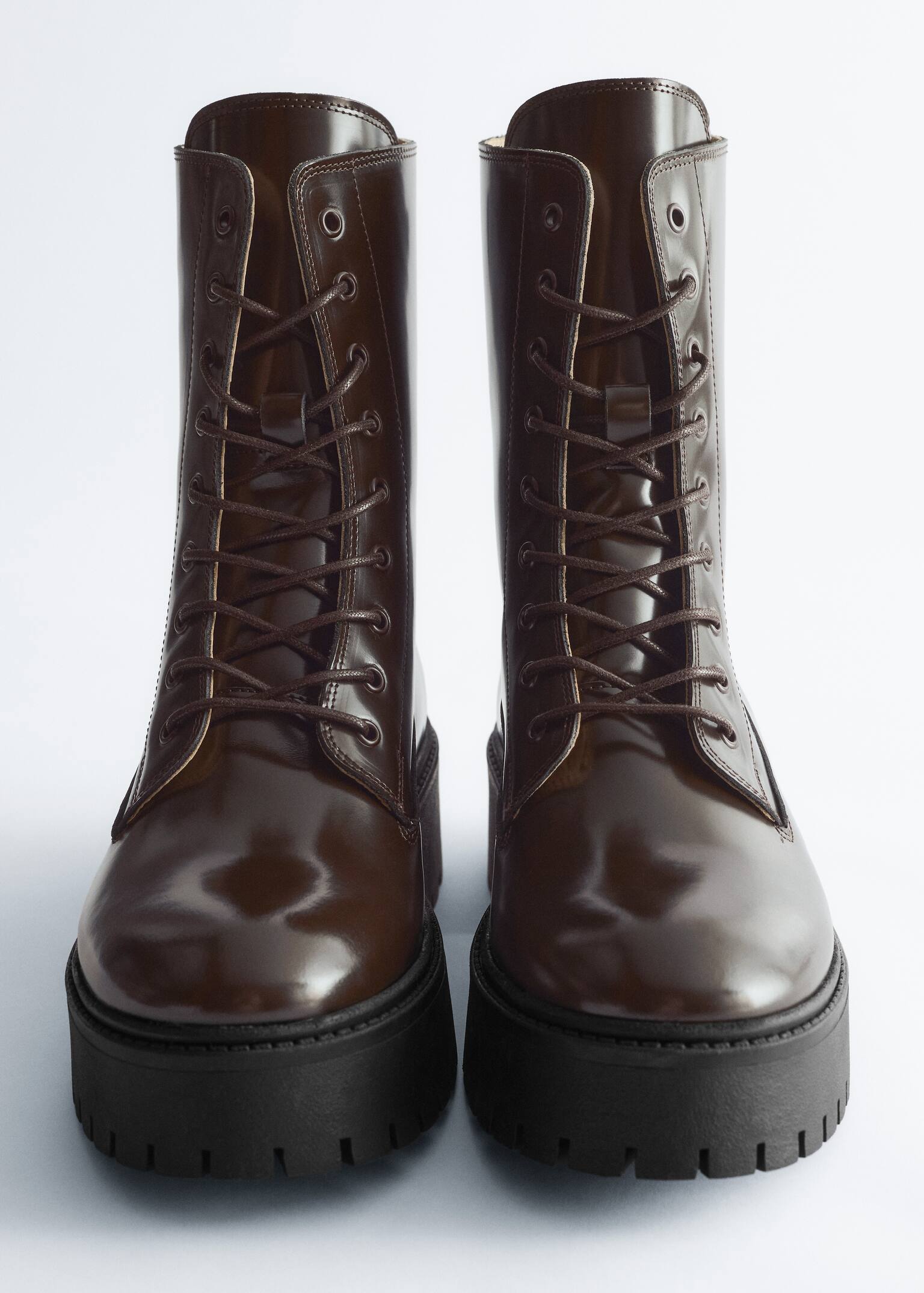 Lace-Up Leather Boots - Brown/Black - 4