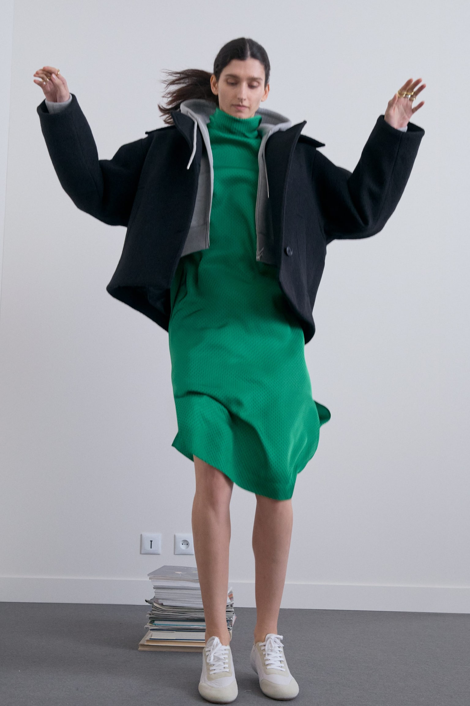 Oversized wollen jack - Zwart/Donker kakigroen - 3