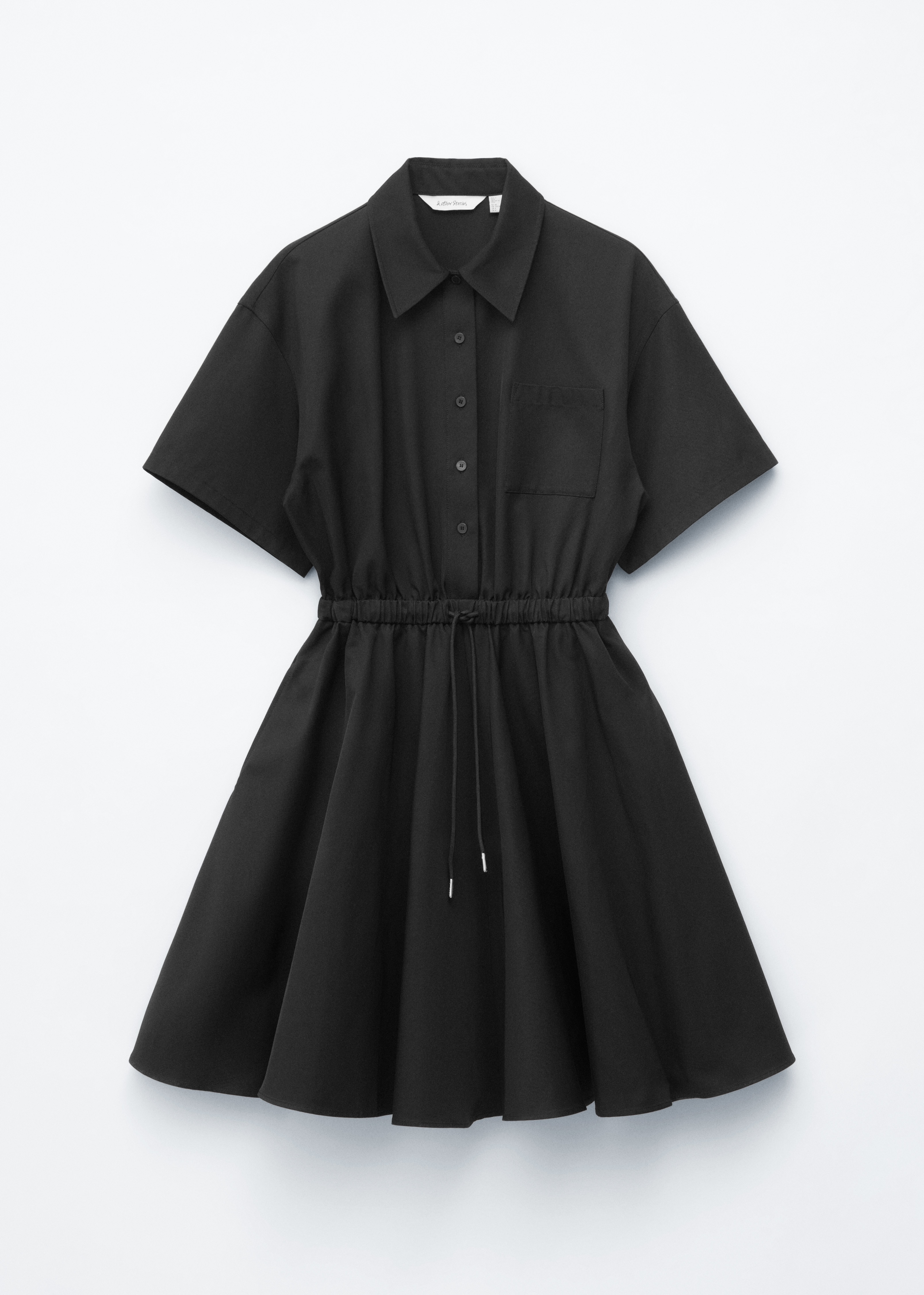 שמלת מיני מתרחבת עם שרוך כיווץ - שחור