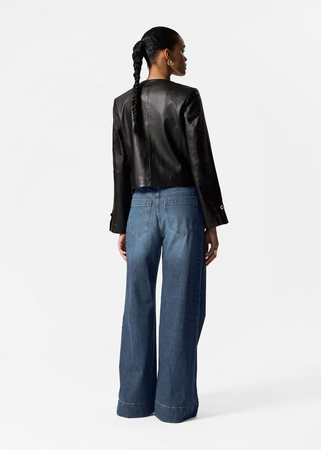 Image of Collarless Leather Jacket