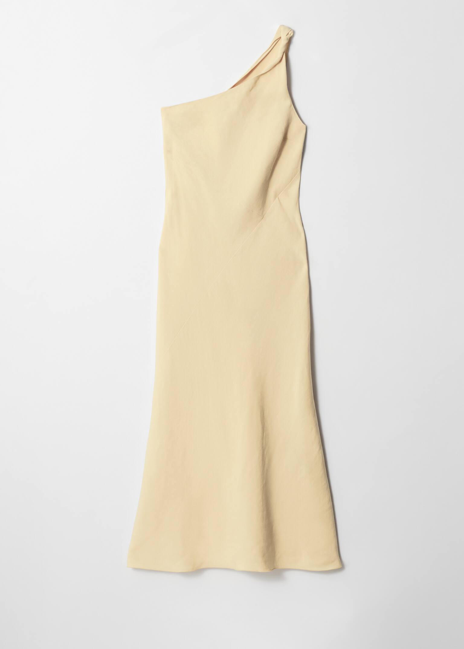 Rochie midi pe un umăr - Galben Pastel/Bej/Maro Închis