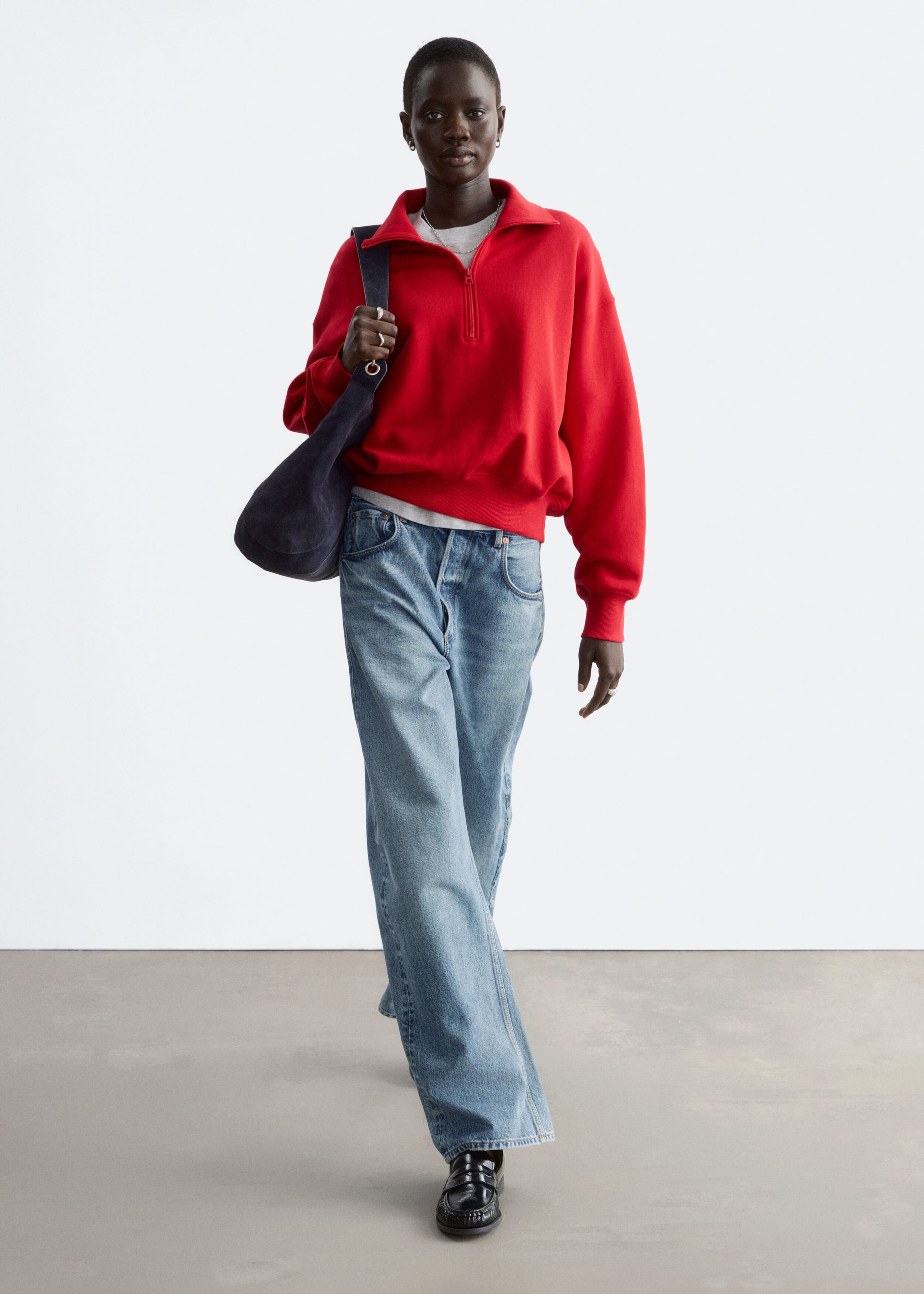 Baumwoll-Sweatshirt mit kurzem Reißverschluss - Rot - Stillleben