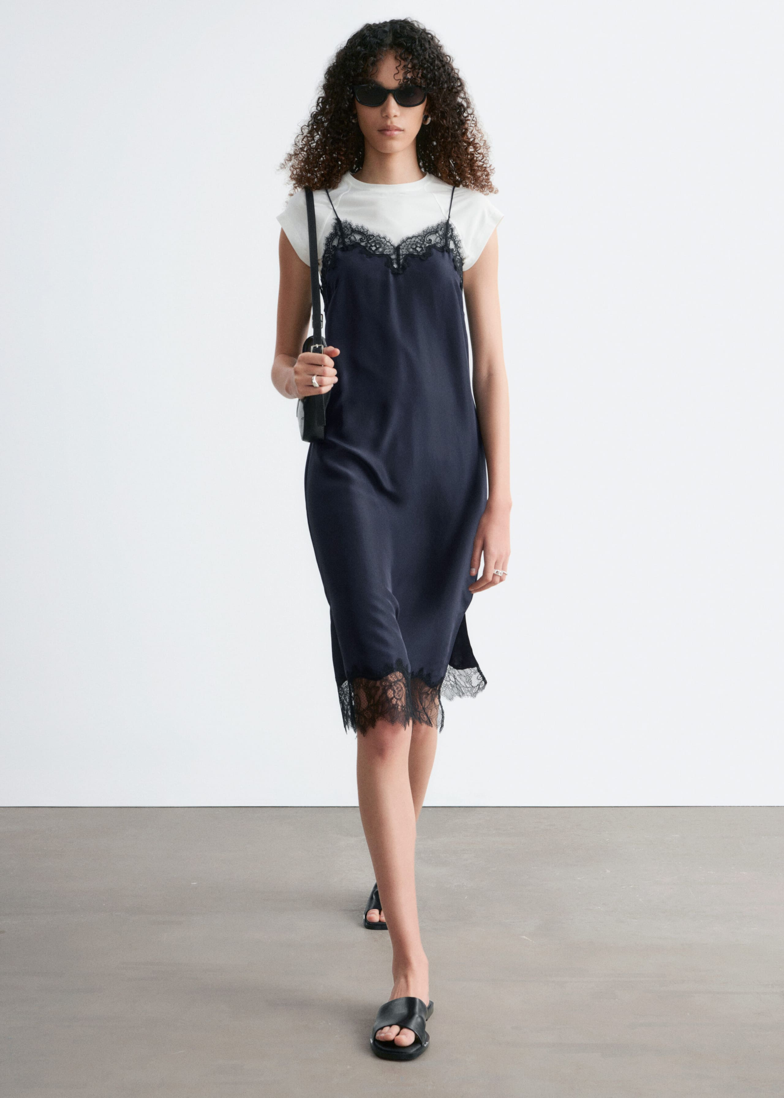 Silk Slip Midi Dress - Black - Lookbook