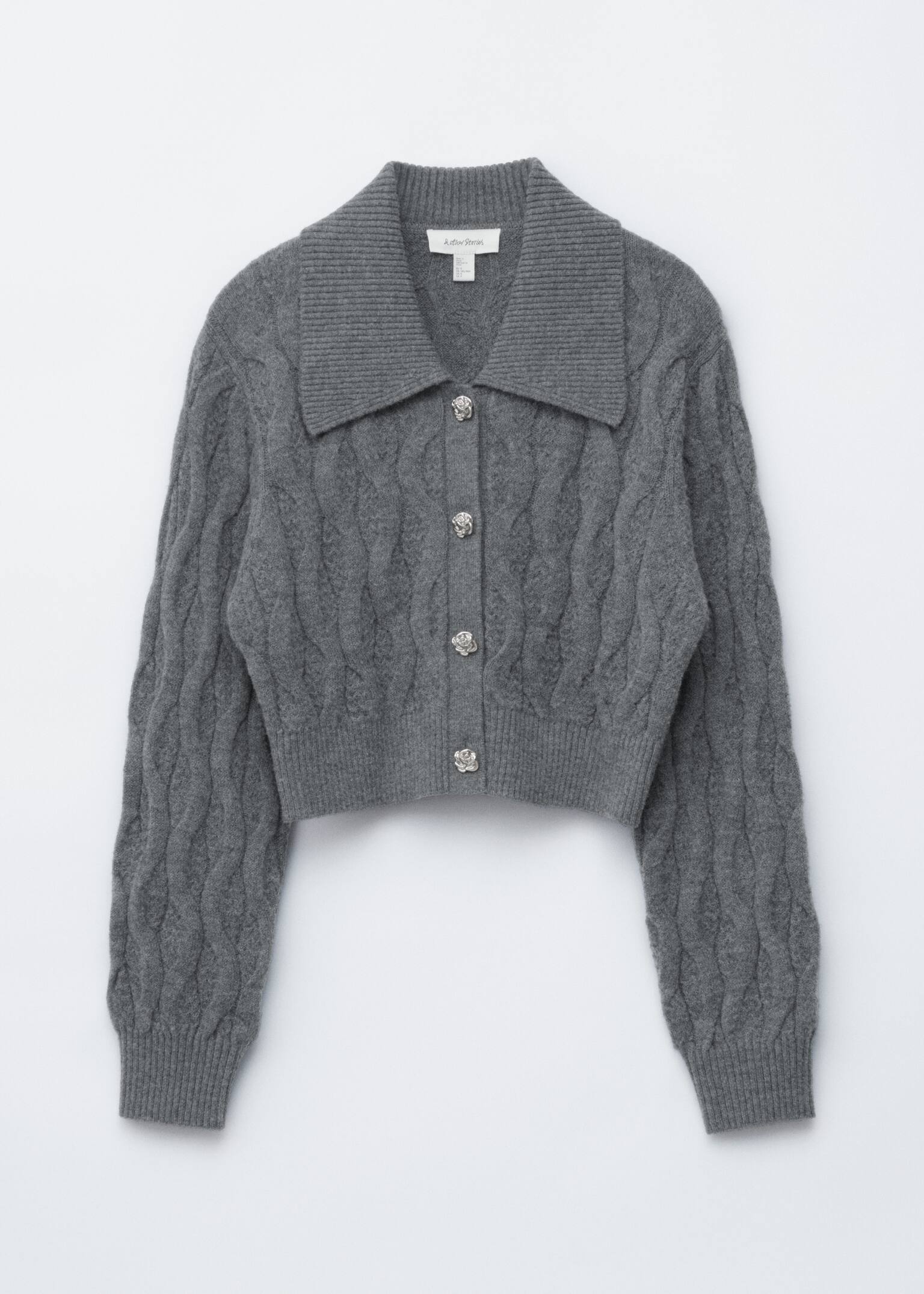 Cardigan din Amestec de Lână cu Model Tricotat în Cablu - Dark Grey - 2