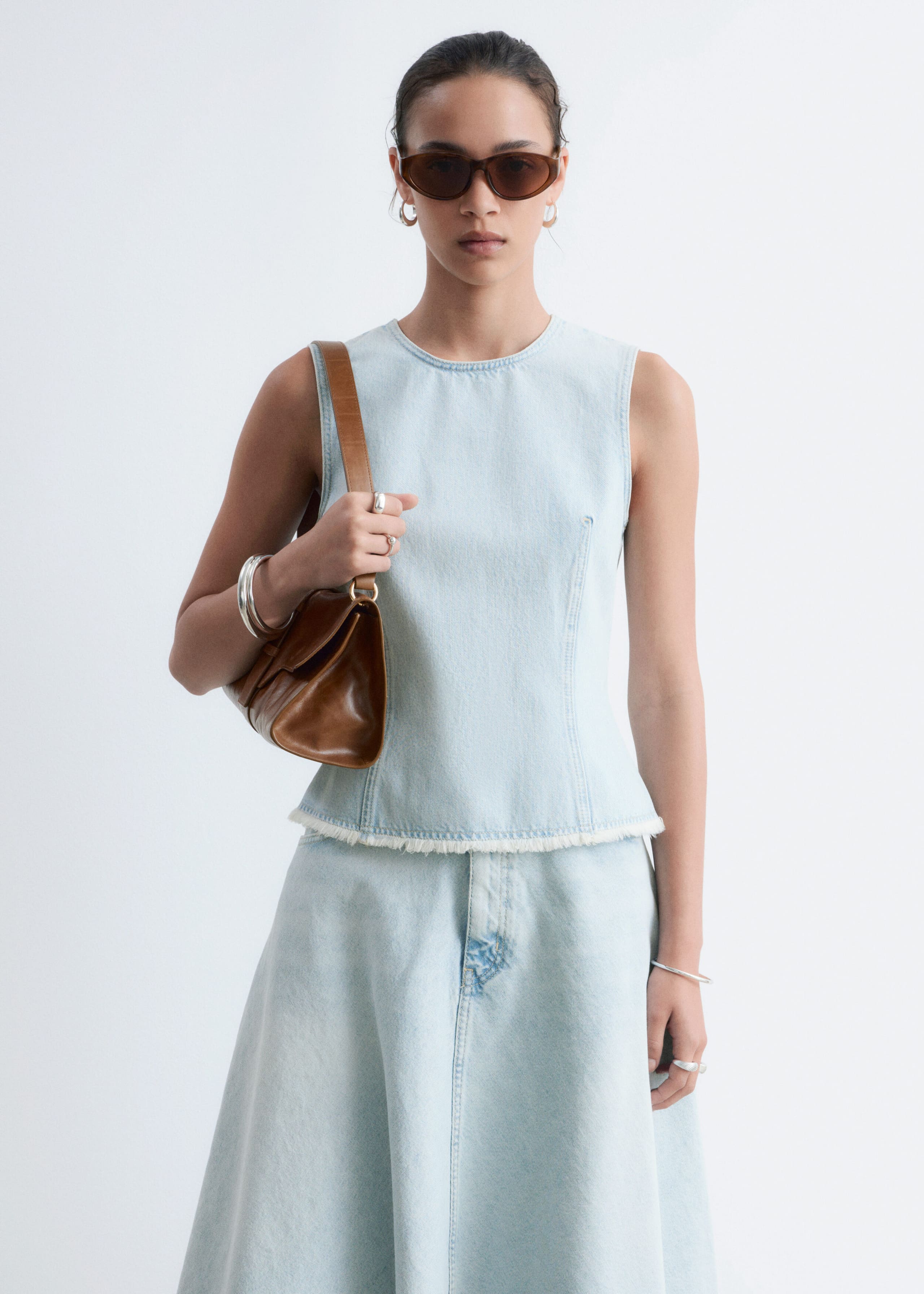 Raw-Edge Denim Top - Light Blue - Still Life
