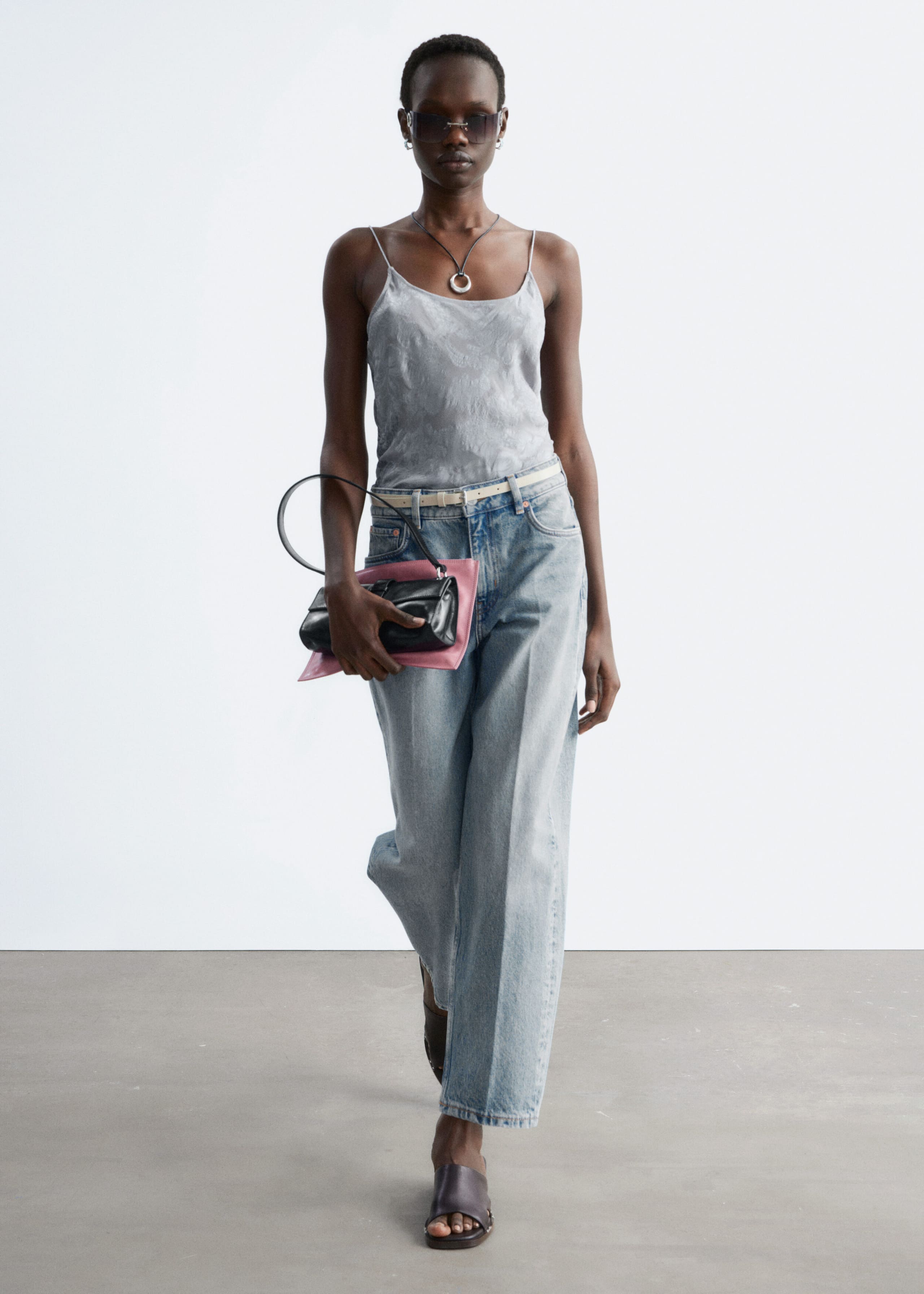 Sheer Satin Jacquard Camisole - Grey - Lookbook