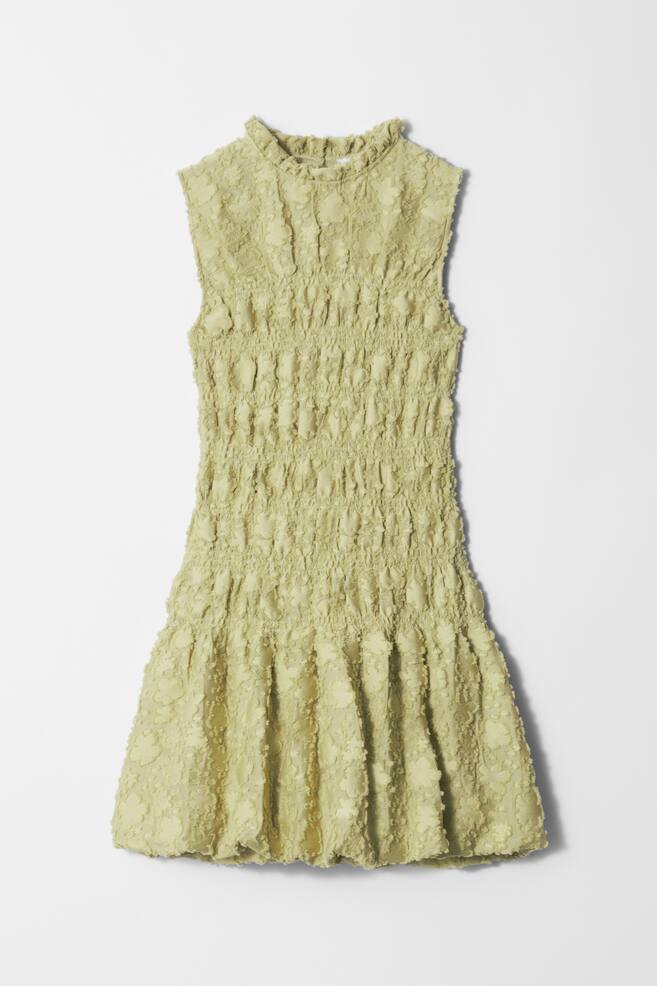 Gesmoktes Minikleid - Gelb/Weiß - 1