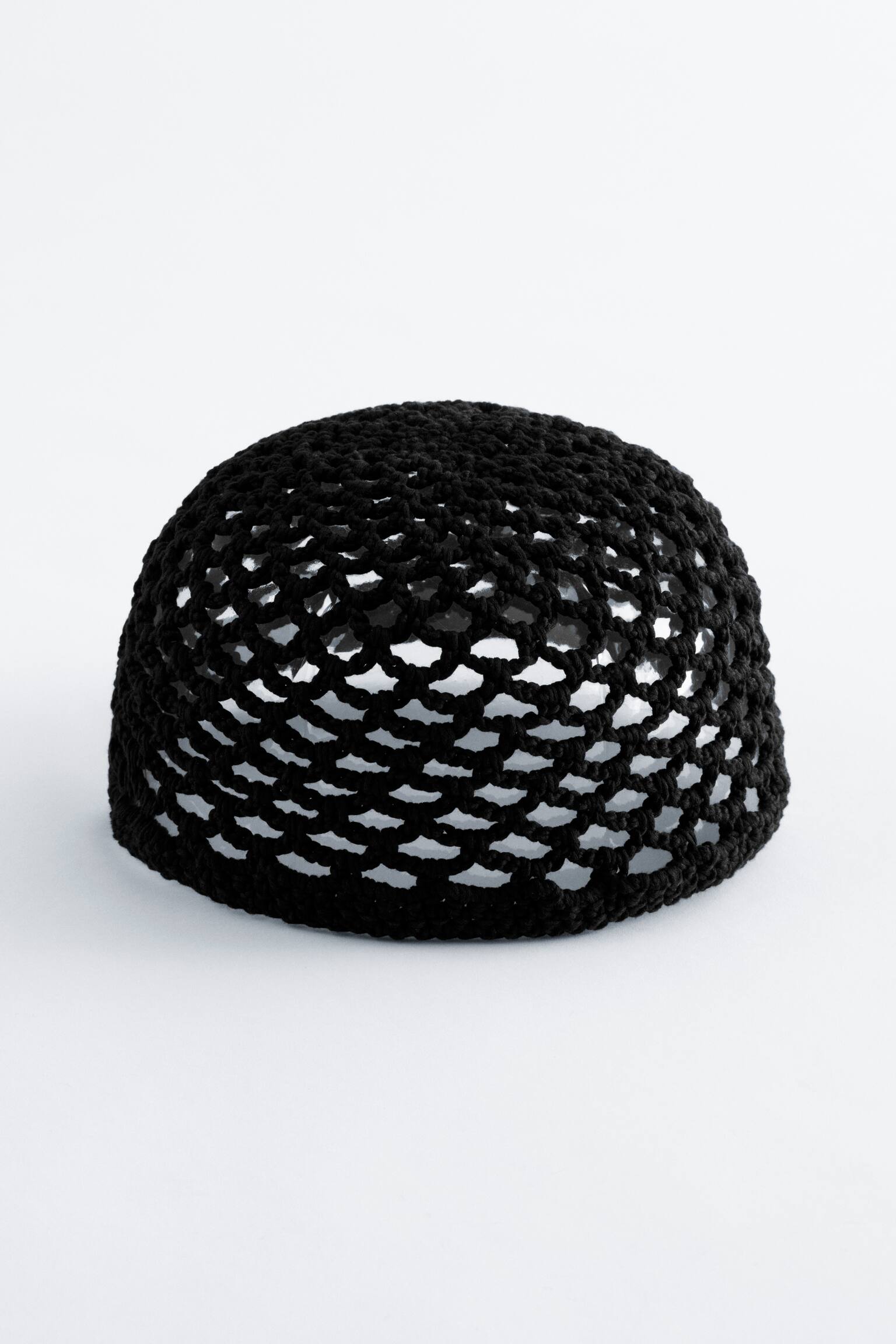 Háčkovaná Čiapka s Otvoreným Vzorom - Čierna - 8