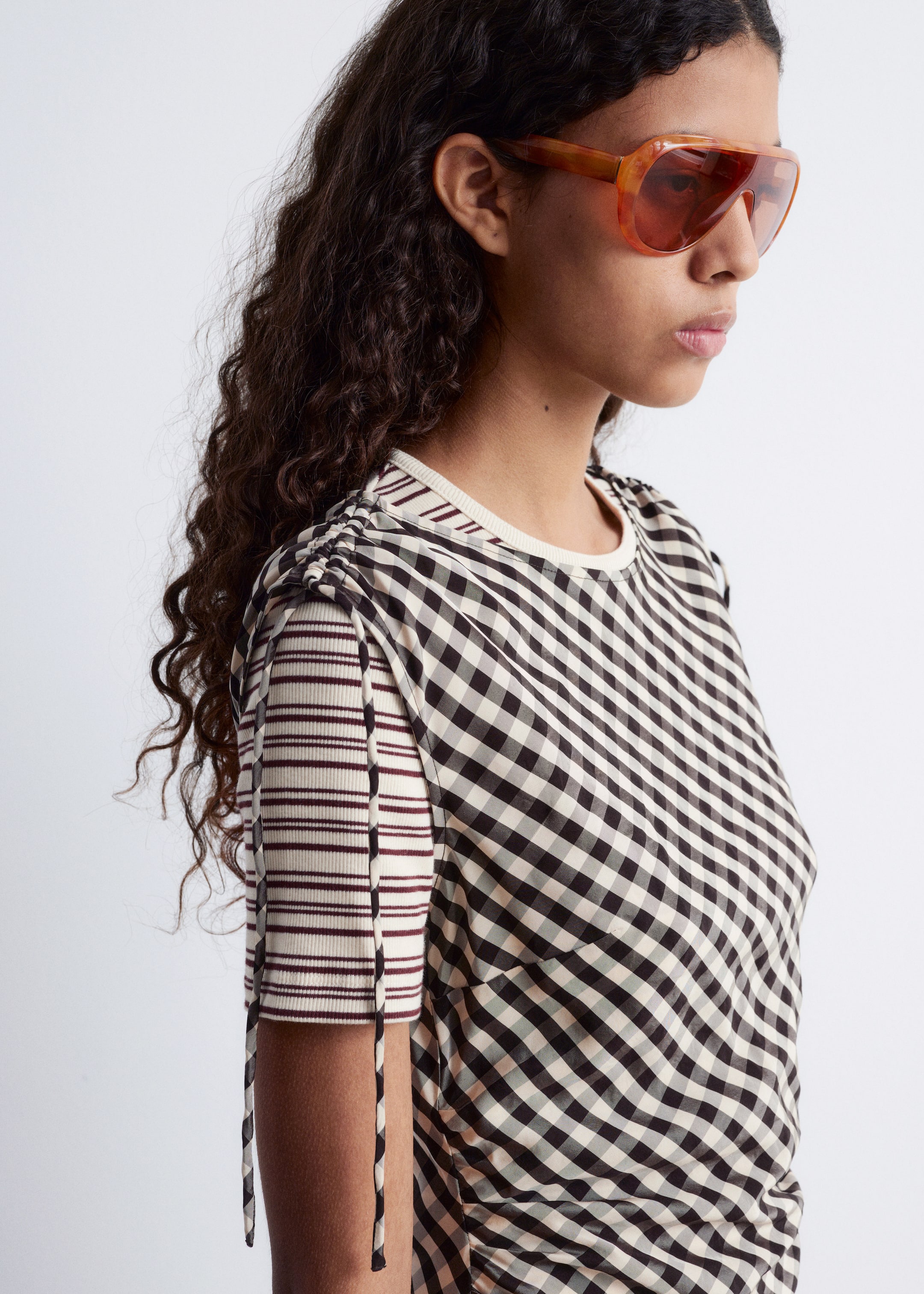 Grotere afbeelding bekijken: Asymmetrische midi-jurk met boothals - Donkerbruin/wit - DAMES | H&M NL 5