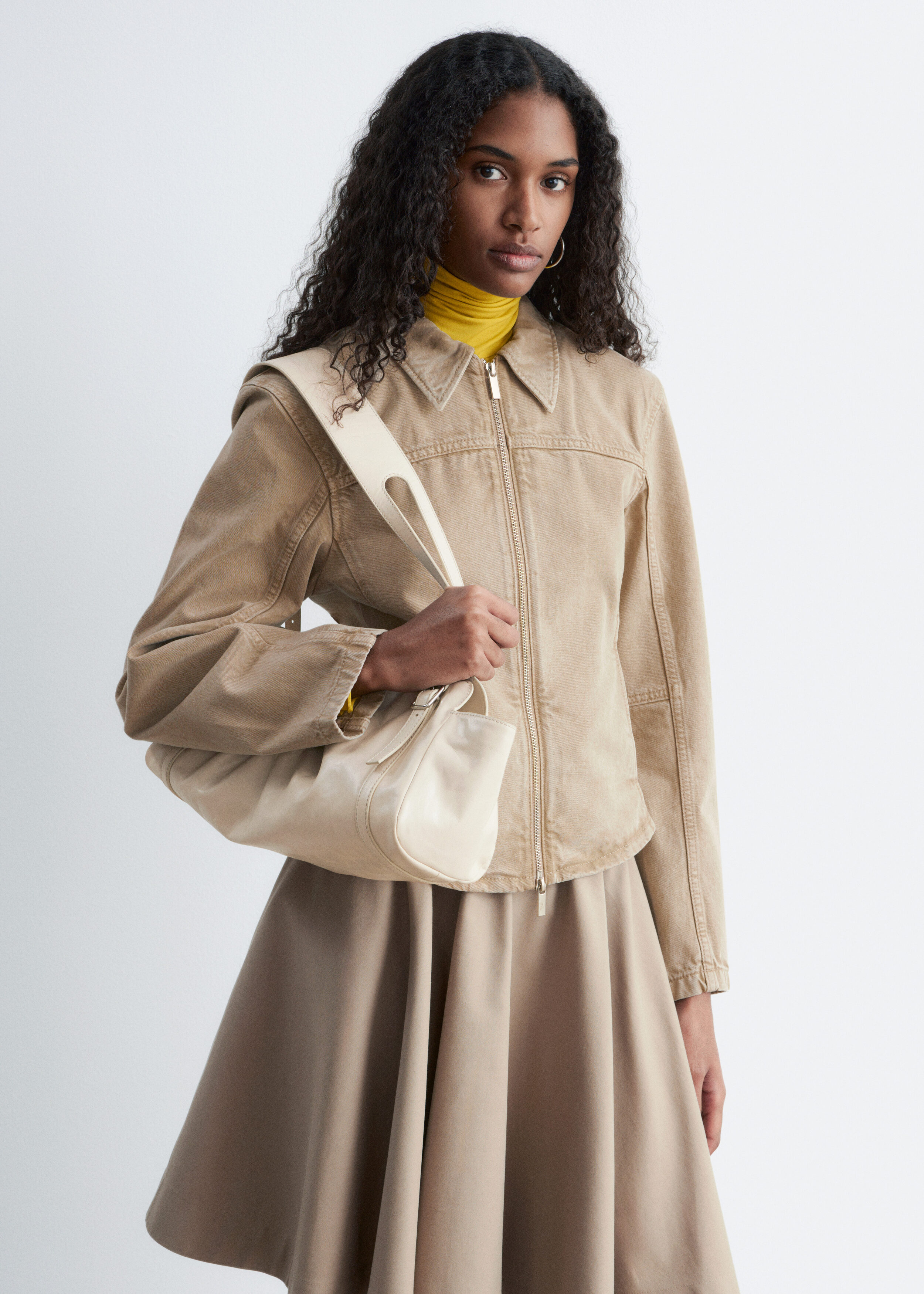Fitted Zip-Up Denim Jacket - Beige - & Other Stories US