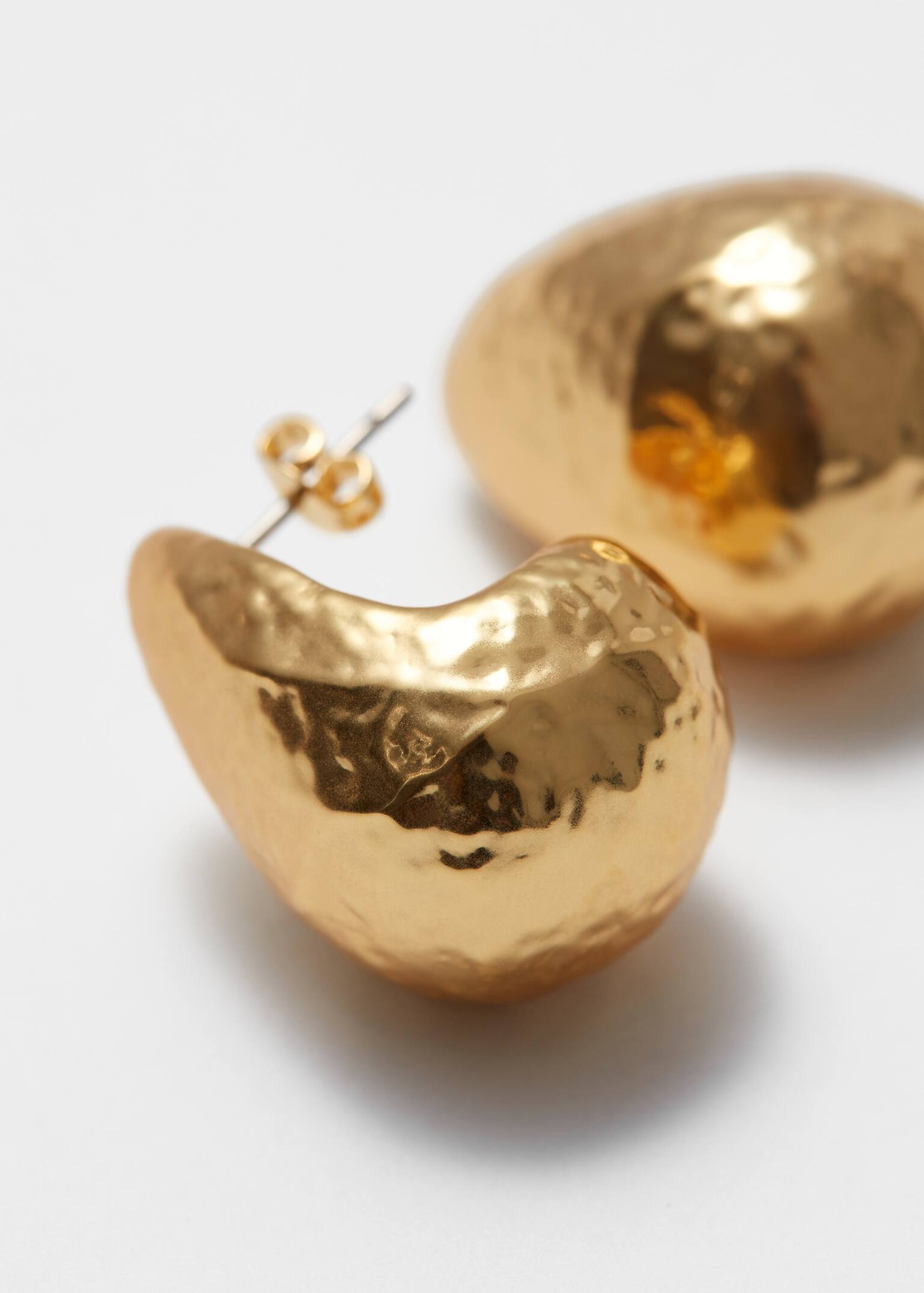 Hammered Dome Earrings - Gold - 2