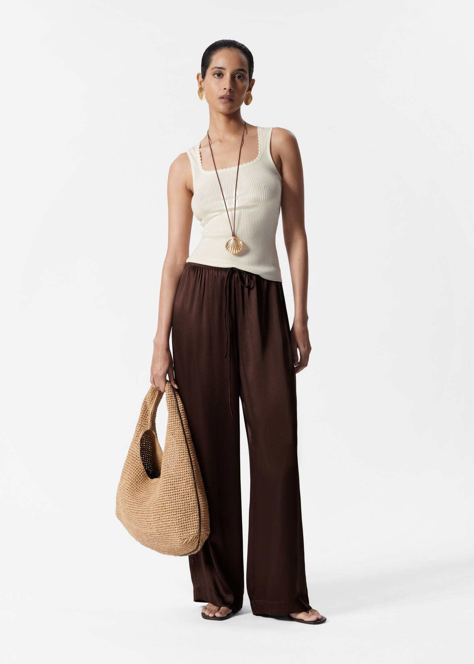 Canotta con lavorazione a coste - Crema/Rosso scuro - 4