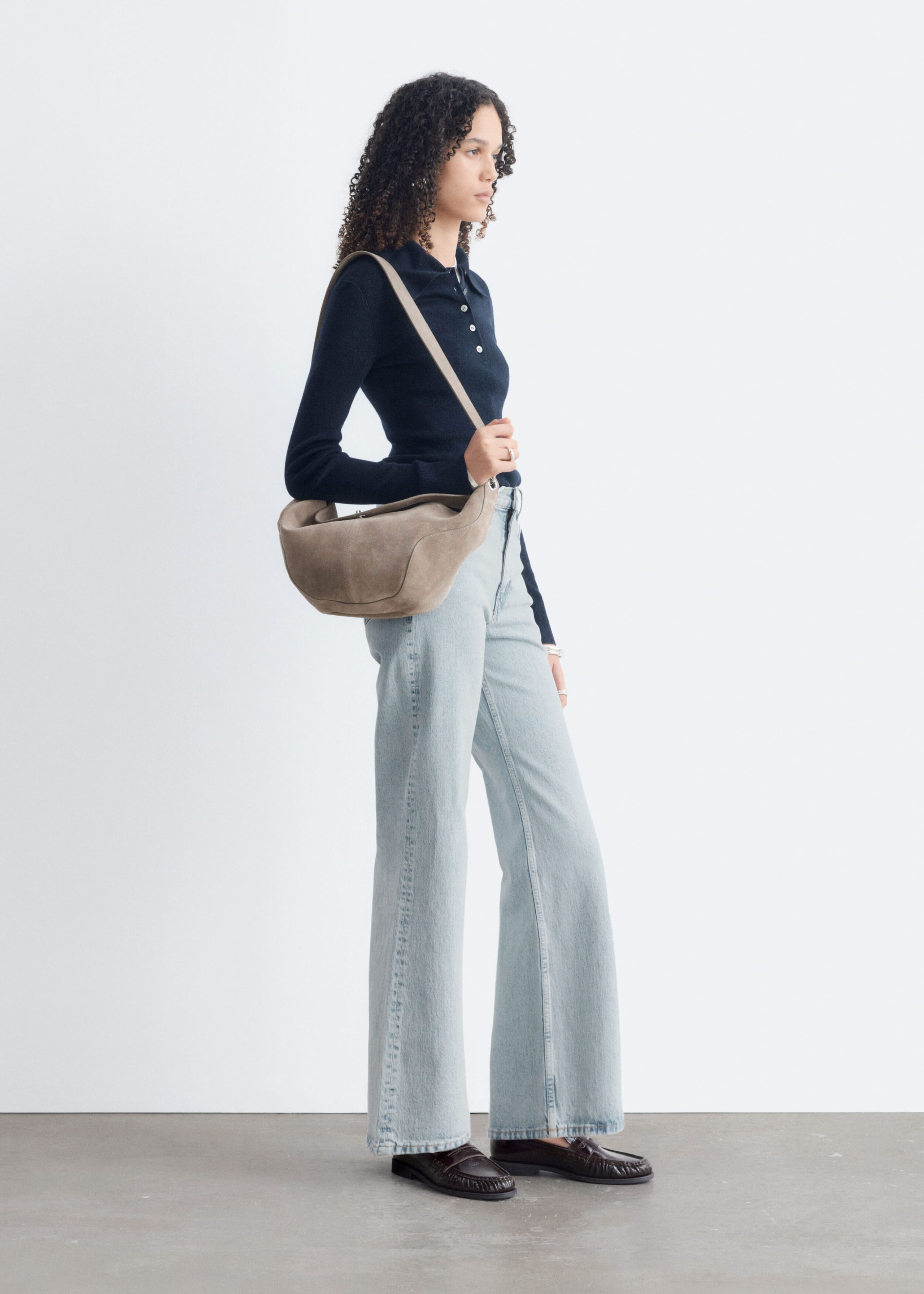 Rib-Knit Merino Wool Polo Top - Grey Melange - Lookbook