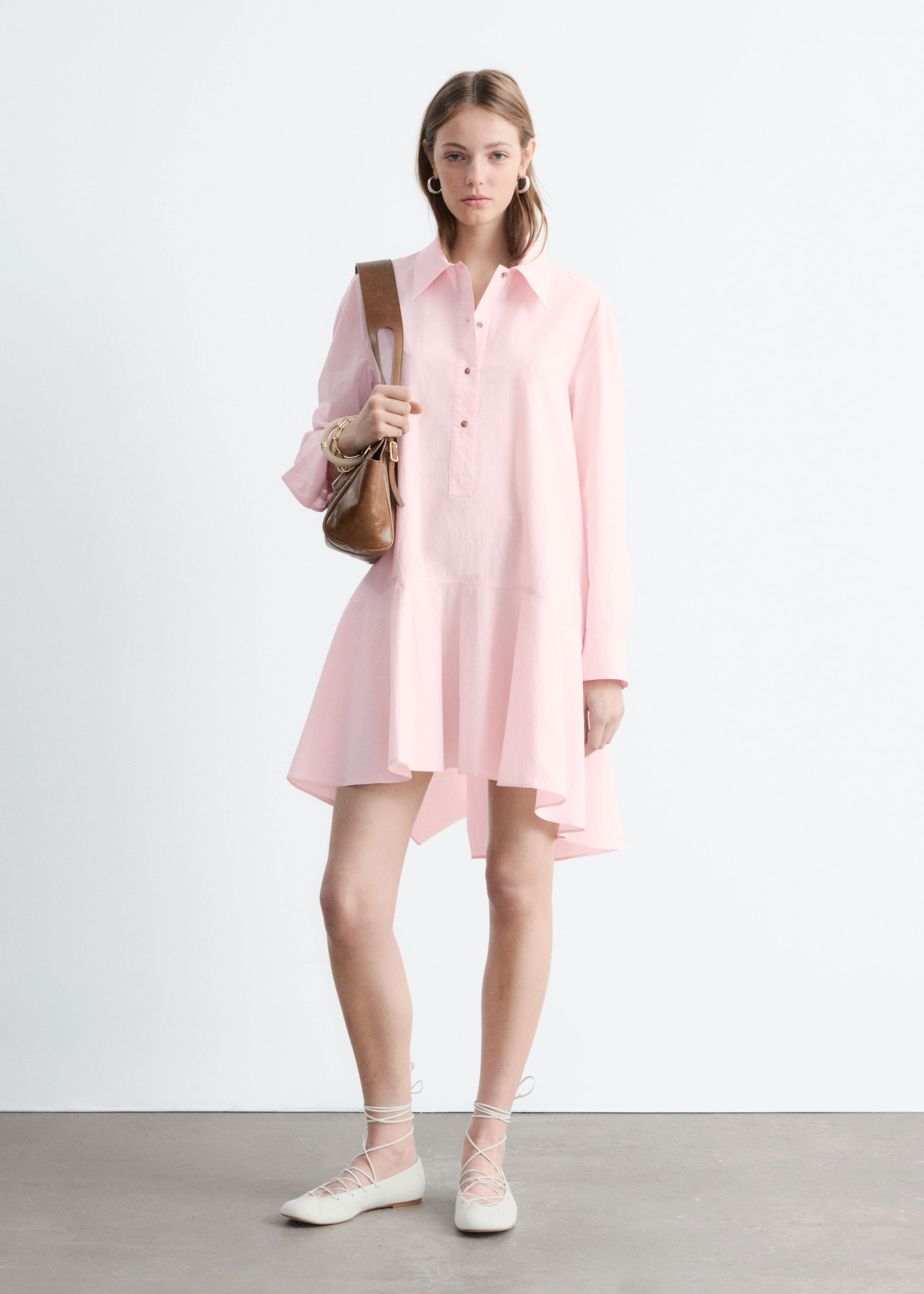 Drop-Waist Shirt Dress - Pastel pink - Lookbook