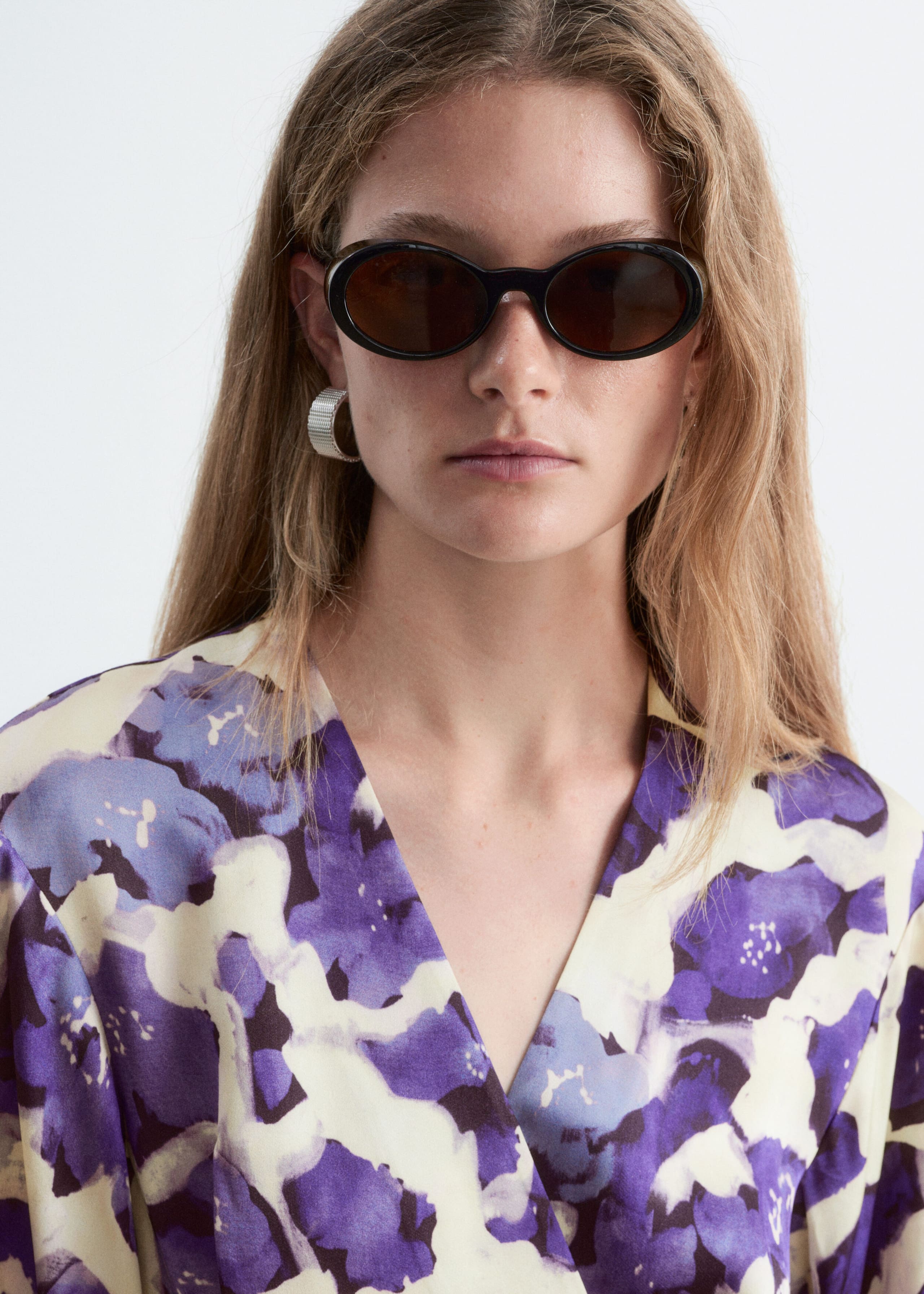 Printed Midi Dress - Off White/Purple - Lookbook