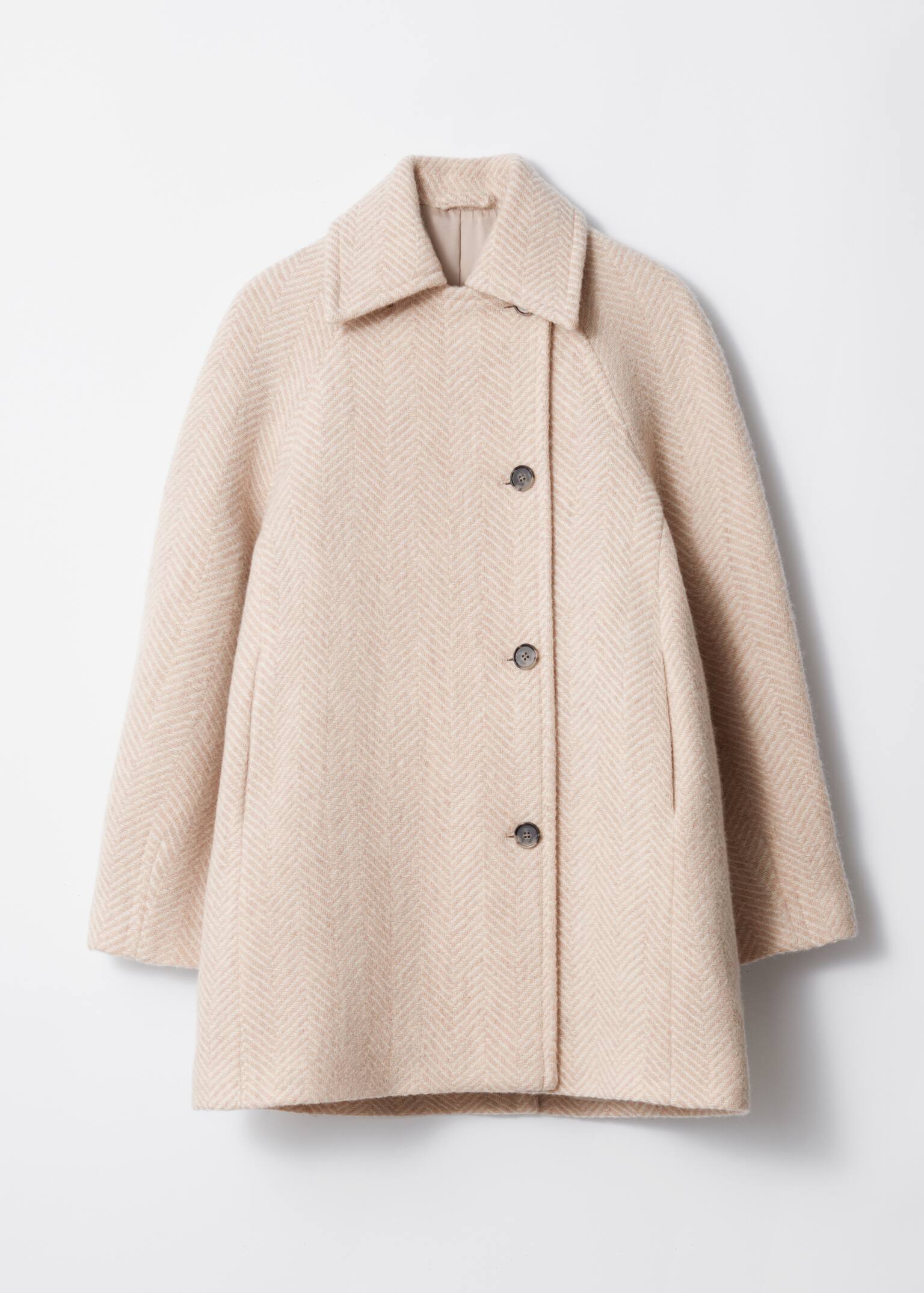 Manteau en laine mi-long à boutonnage simple - Crème / Motif à chevrons