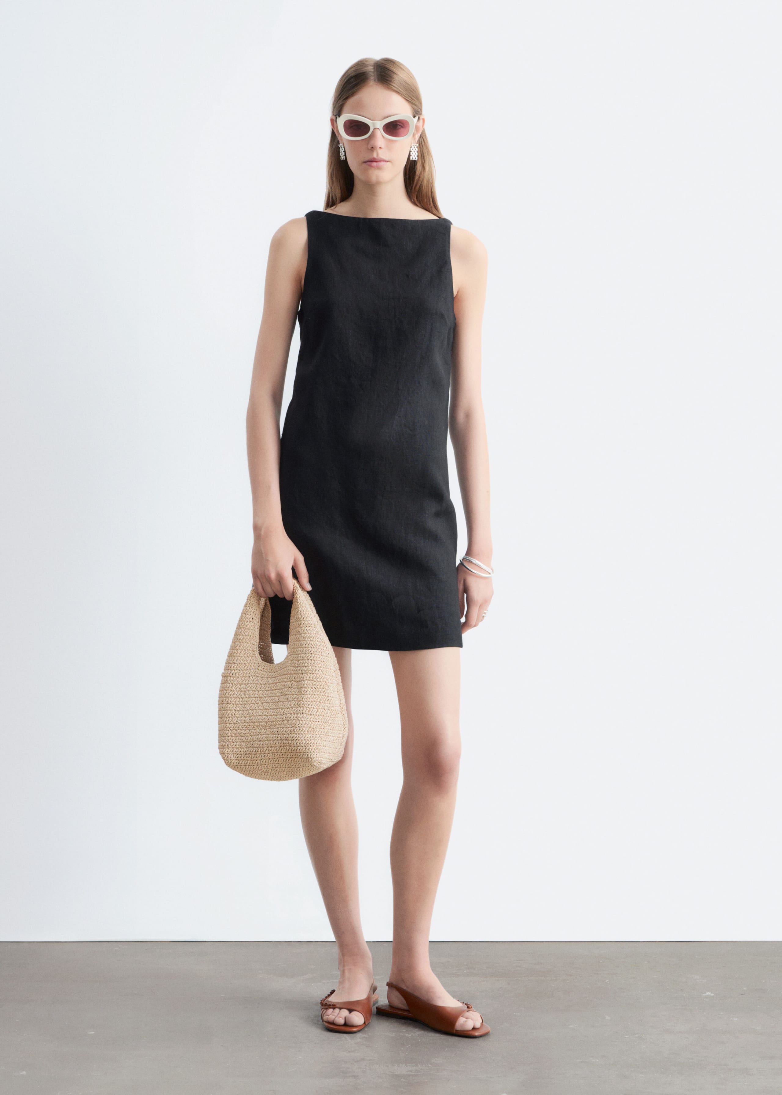 Linen Mini Dress - Black - Lookbook