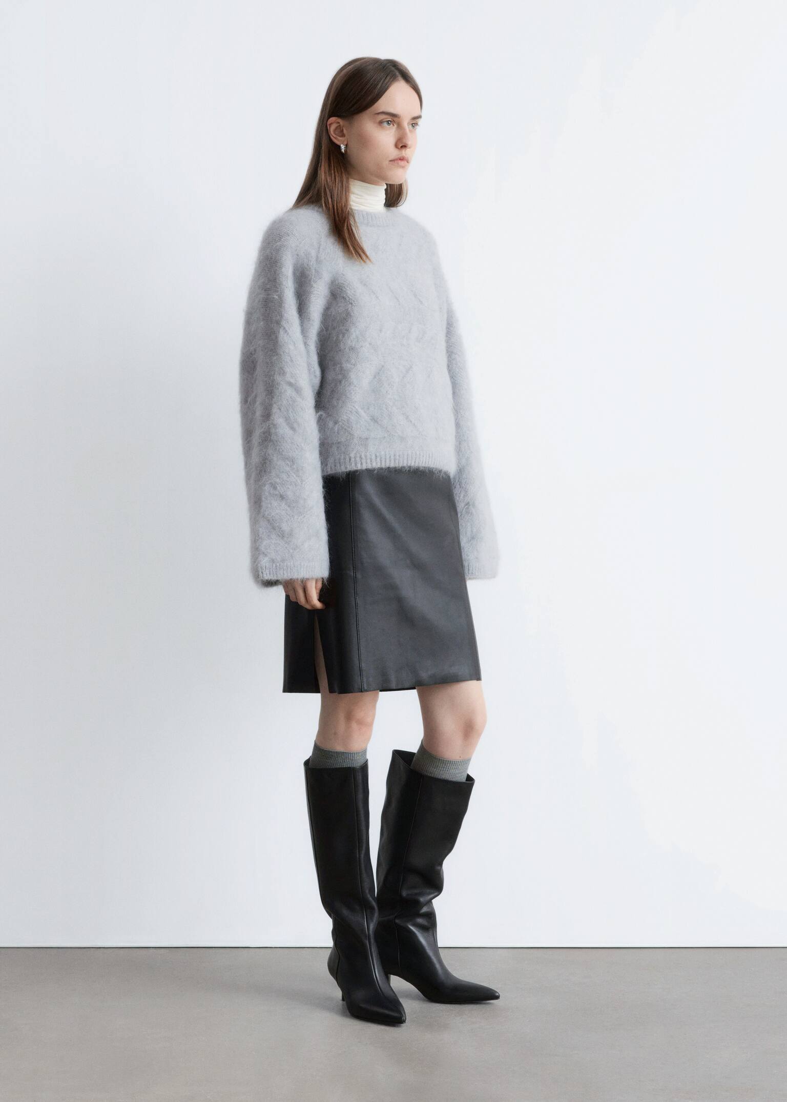 Mohair-Blend Cable-Knit Jumper - Grey/White - 6