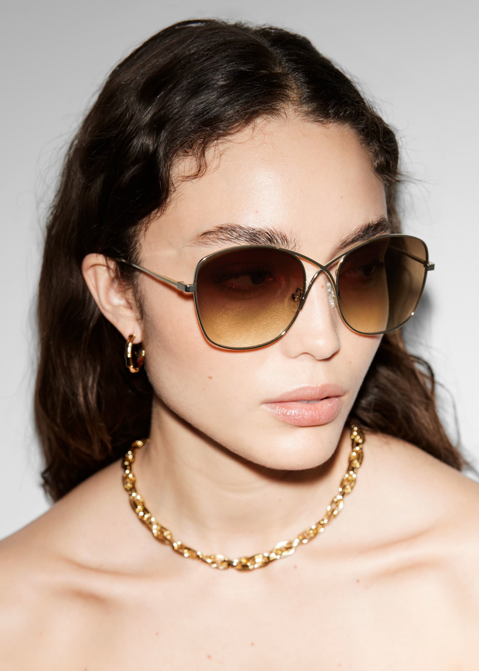 Oversized Crossover-Frame Sunglasses - Brown/Tortoise