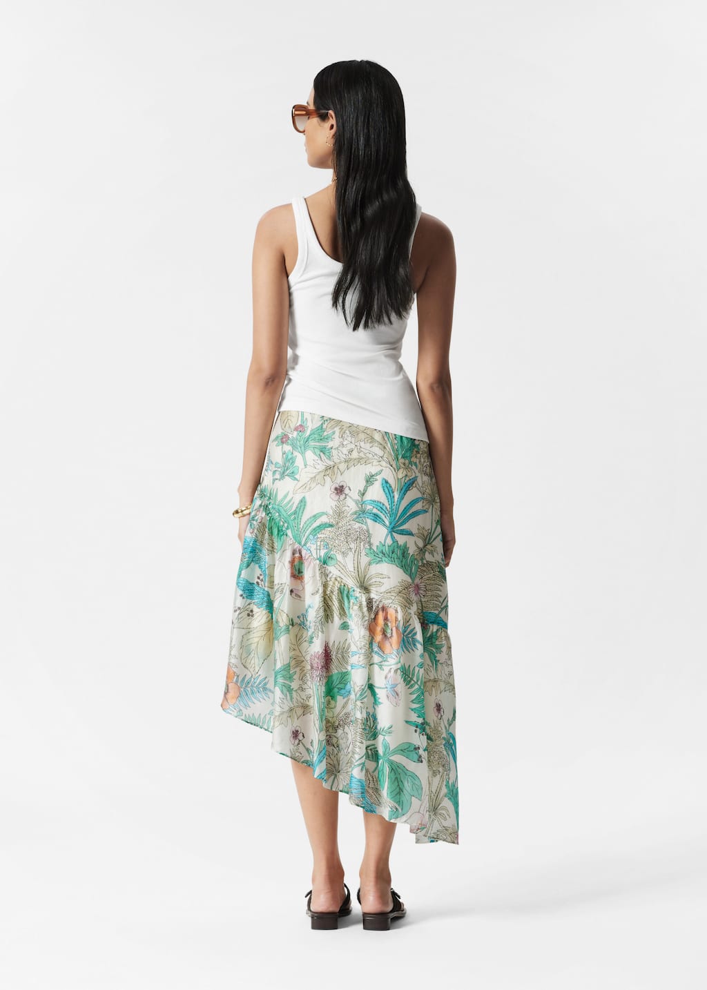 Image of Falda midi asimétrica con volantes