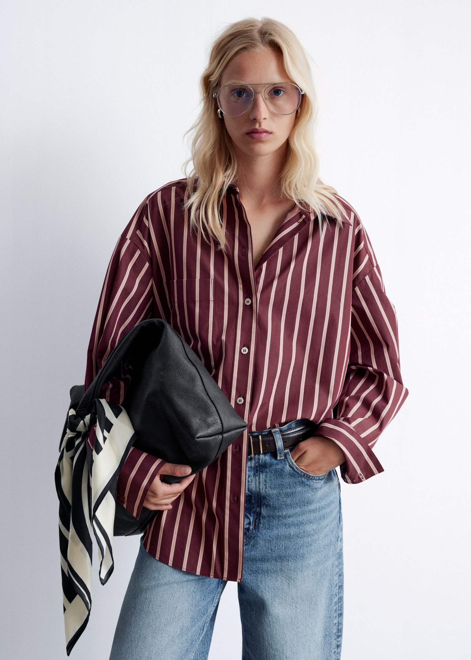 Oversized Shirt - Dark Red/Pink/White/Brown Stripes