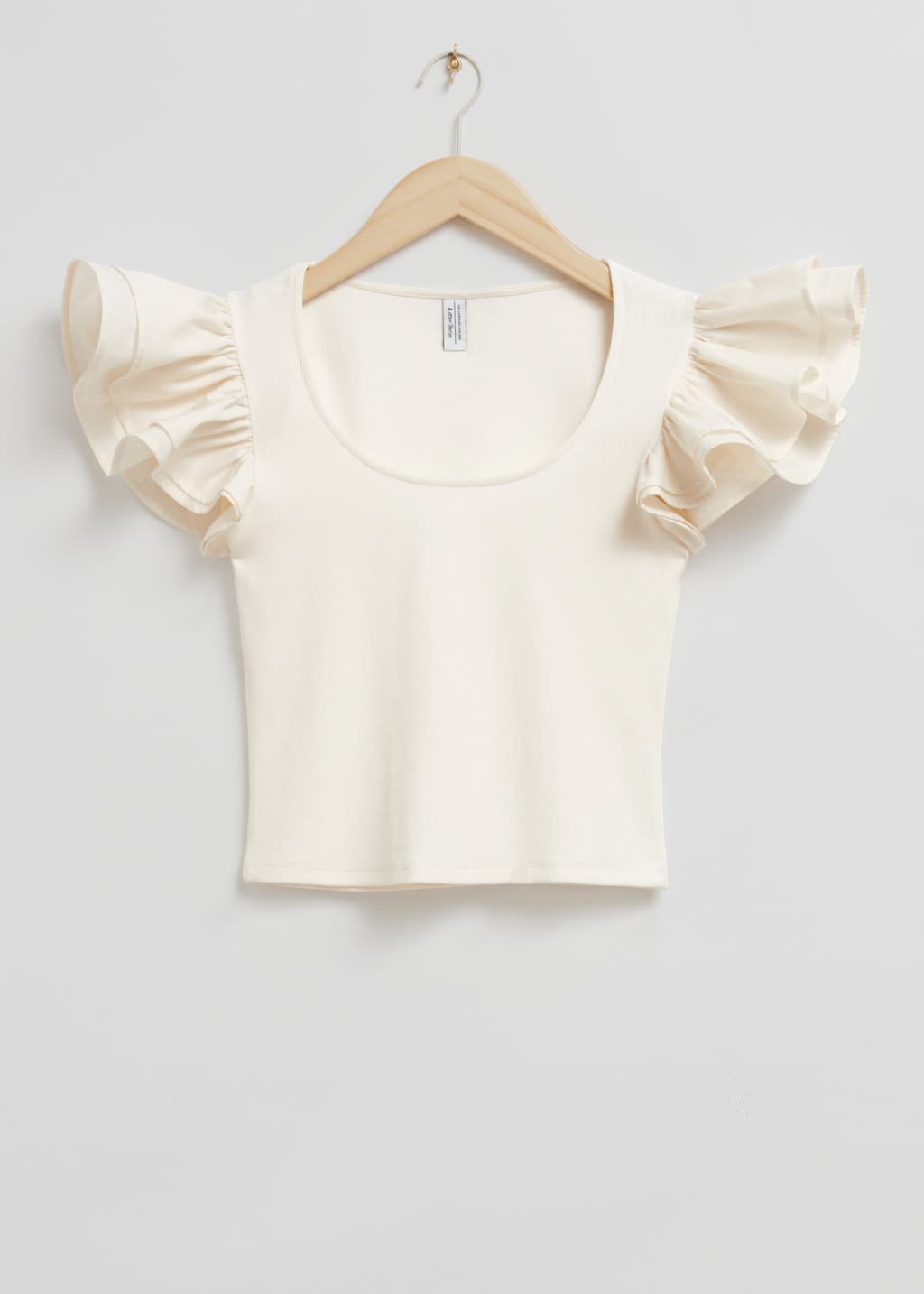 Ribbed Ruffle Sleeve Top - Cream - Still Life