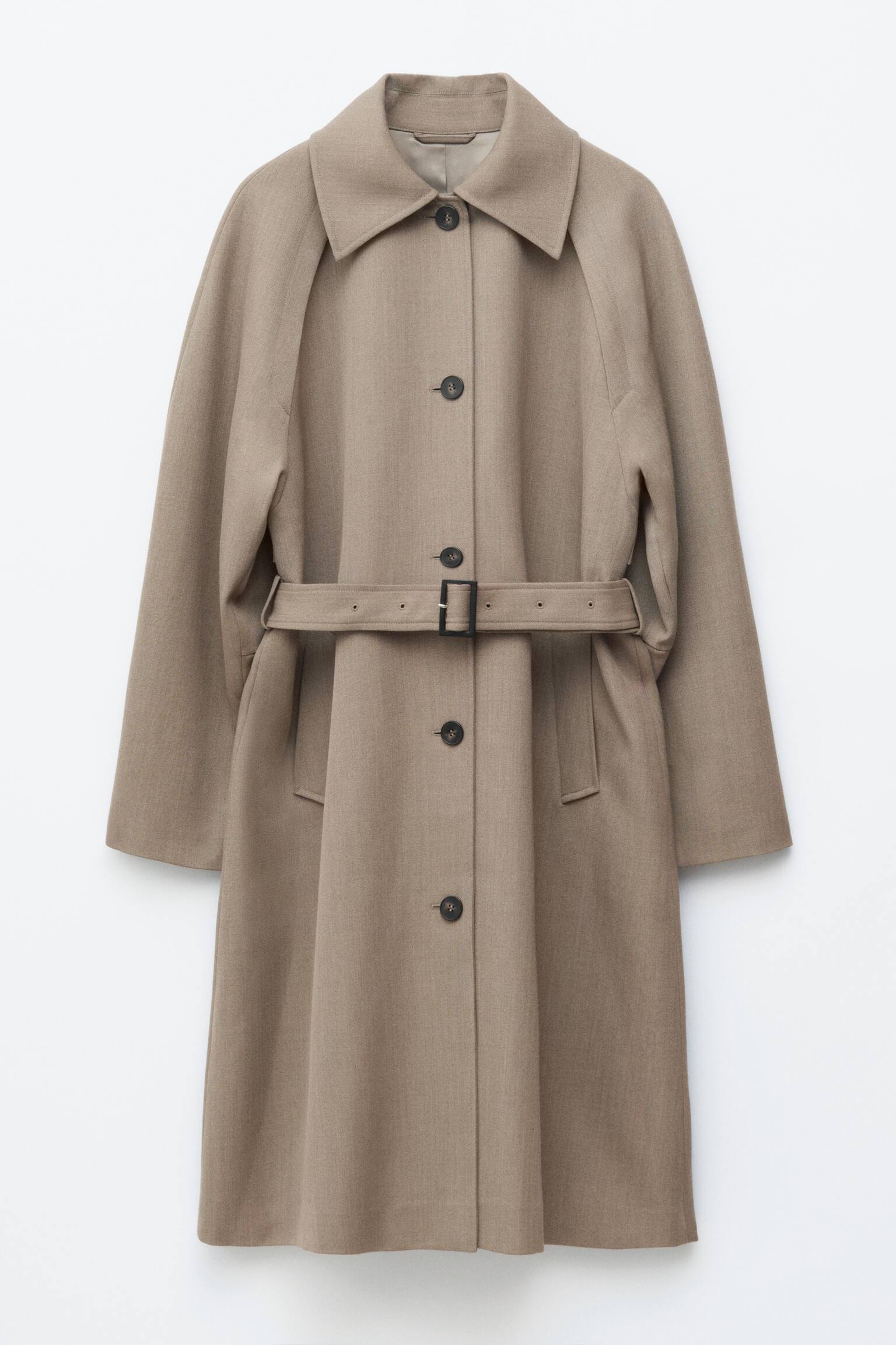 Trenchcoat van wol met strikceintuur - Taupe/Zwart - 2
