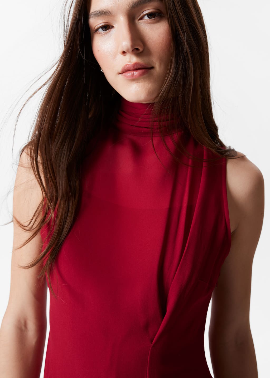 Scarf-Detail Midi Dress - Dark Red - Lookbook