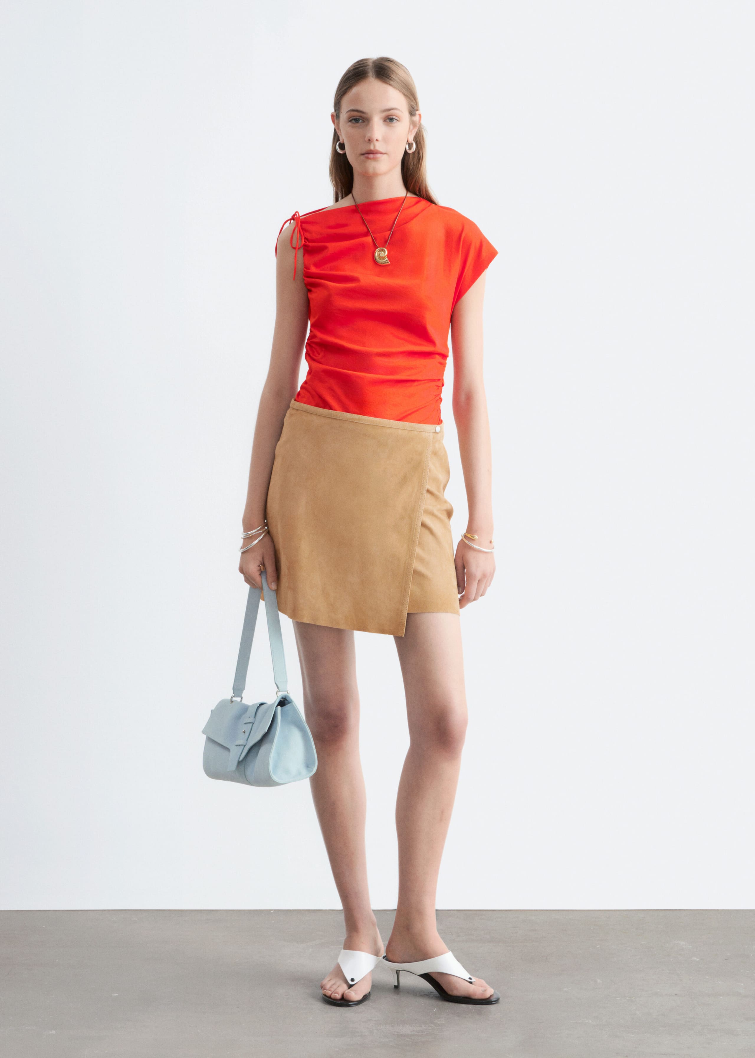 One-Shoulder Drawstring Top - Bright Orange - Lookbook
