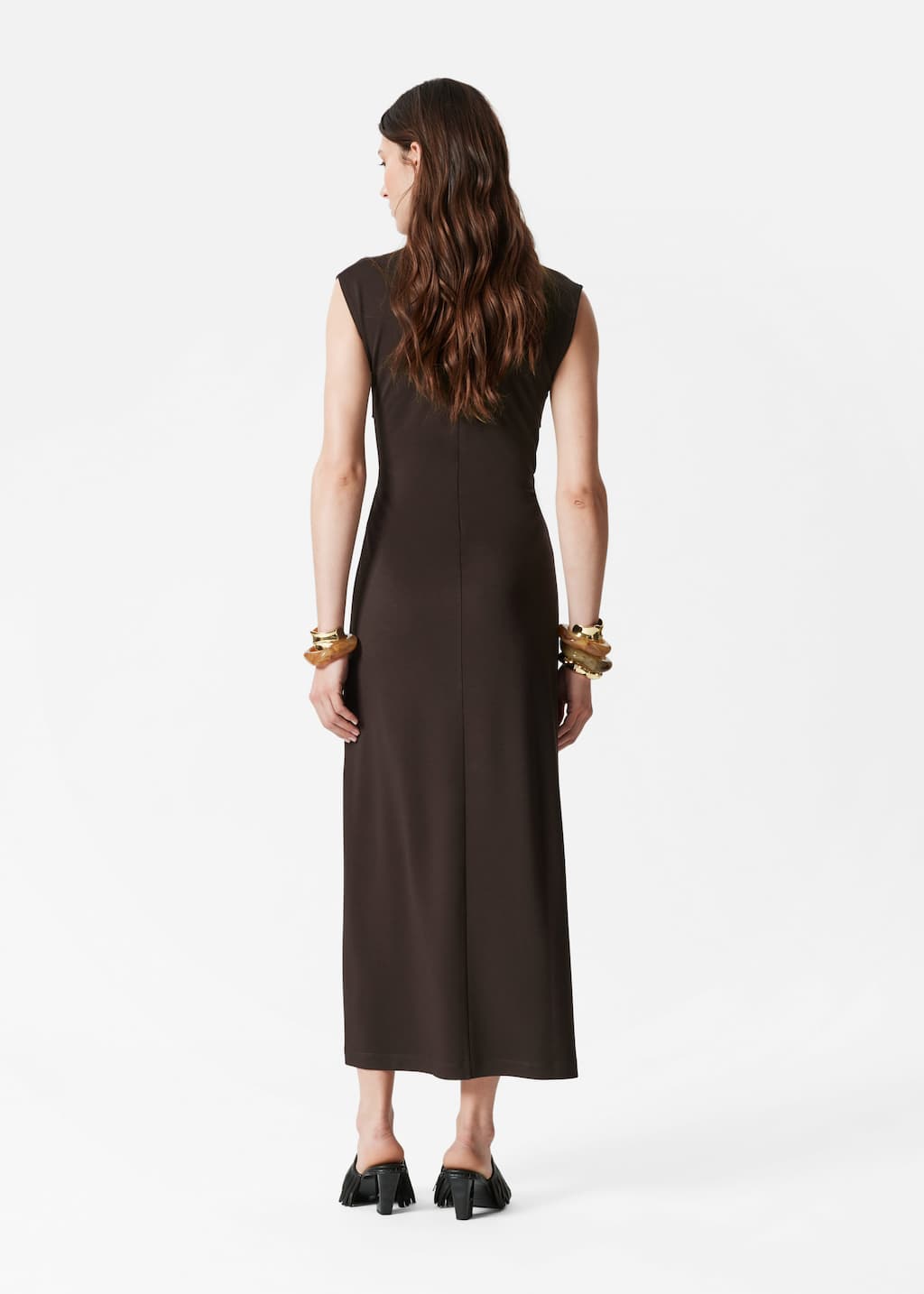 Twist-Detail Maxi Dress - Dark Brown - Lookbook