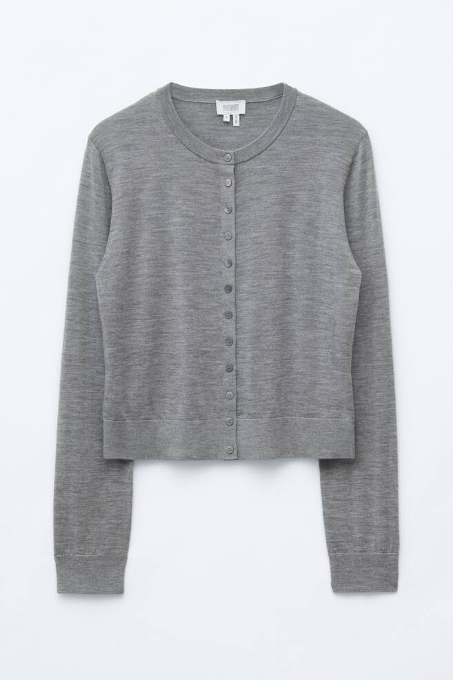 Cardigan in lana a maglia rasata - Grigio/Rosa brillante - 1