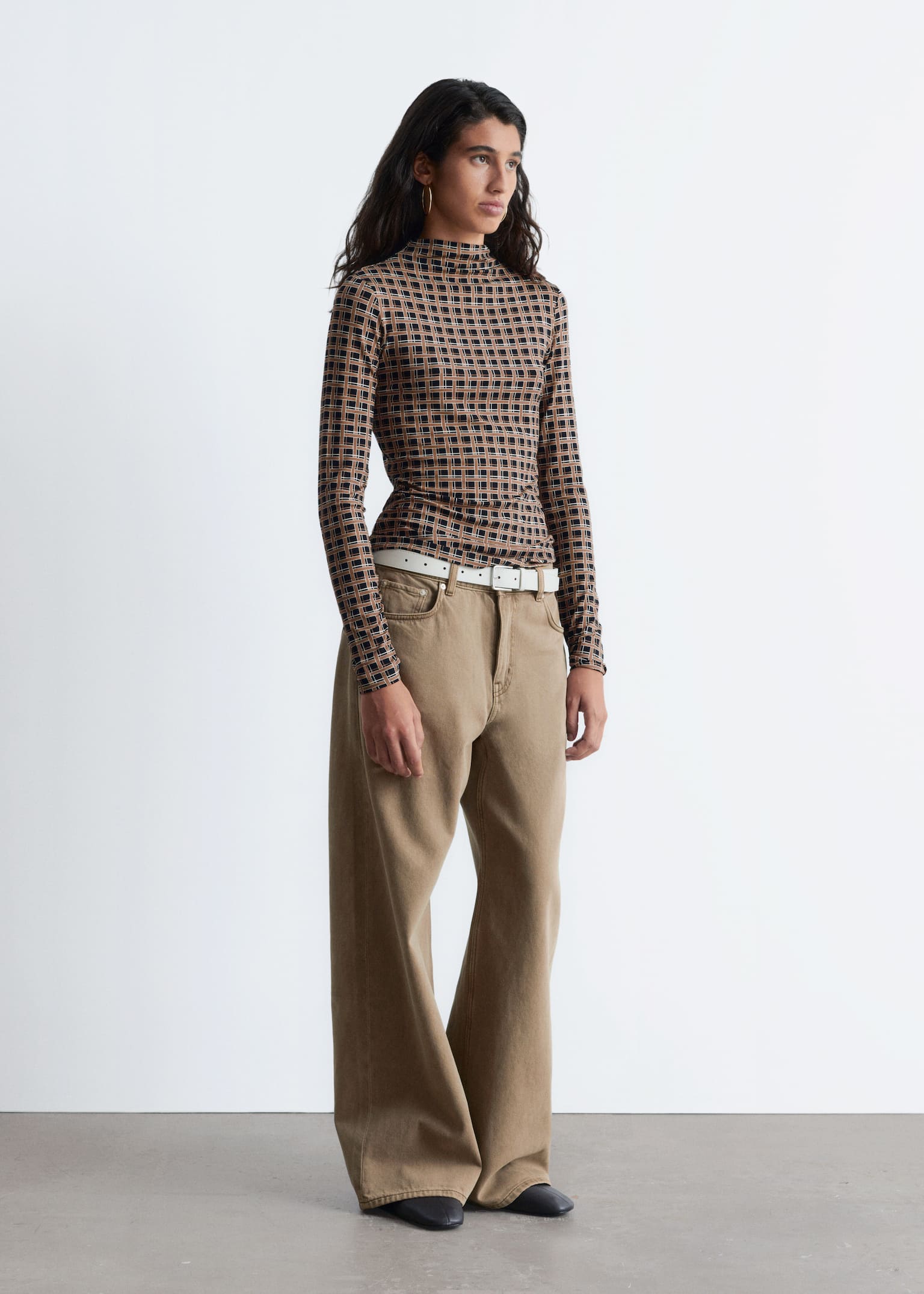 Top met opstaande boord - Zwart/bruin geruit/Donkerbruin/Zwart/beige strepen/Beige print - 6