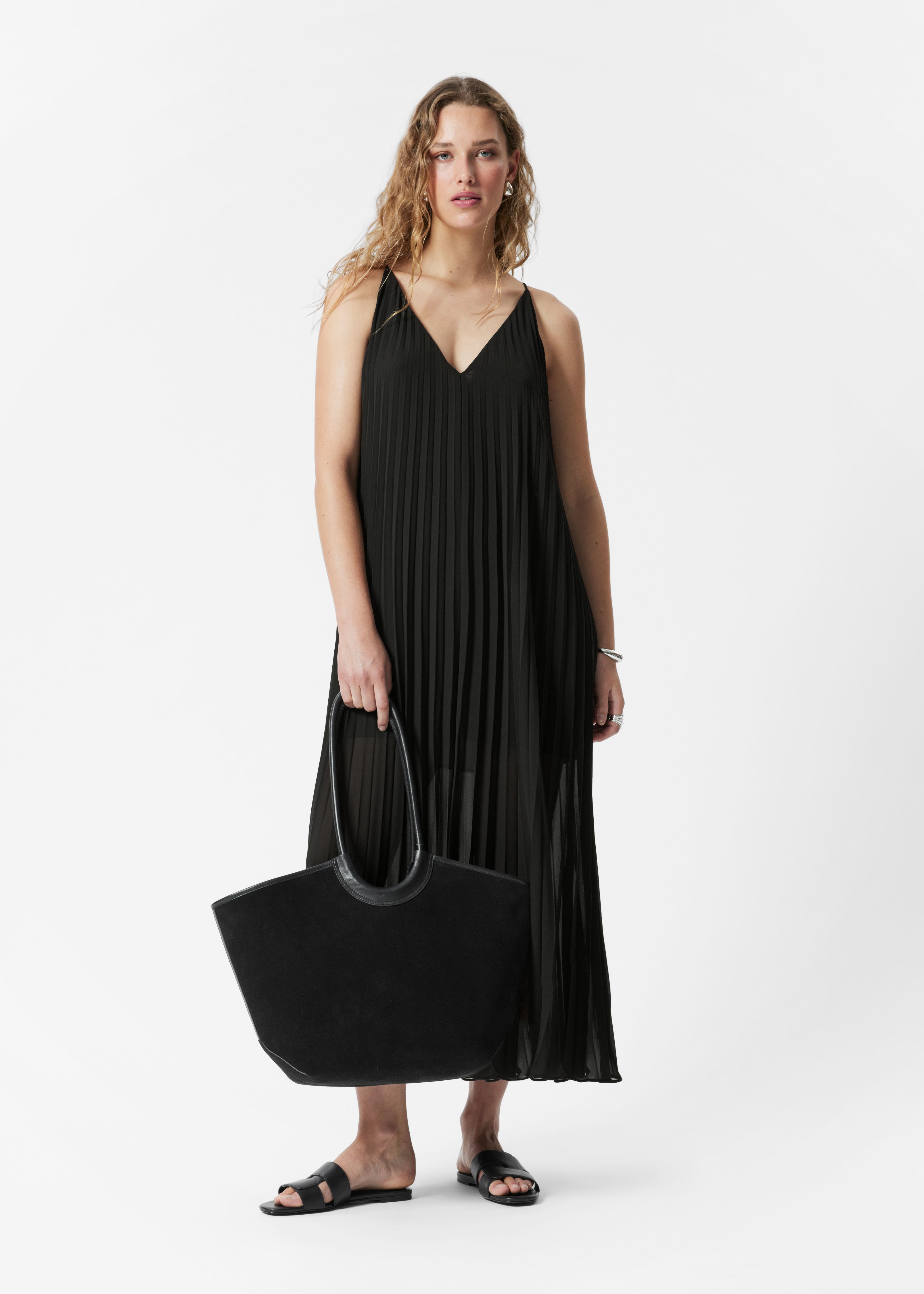 Plisované maxi šaty - Černá/Růžová