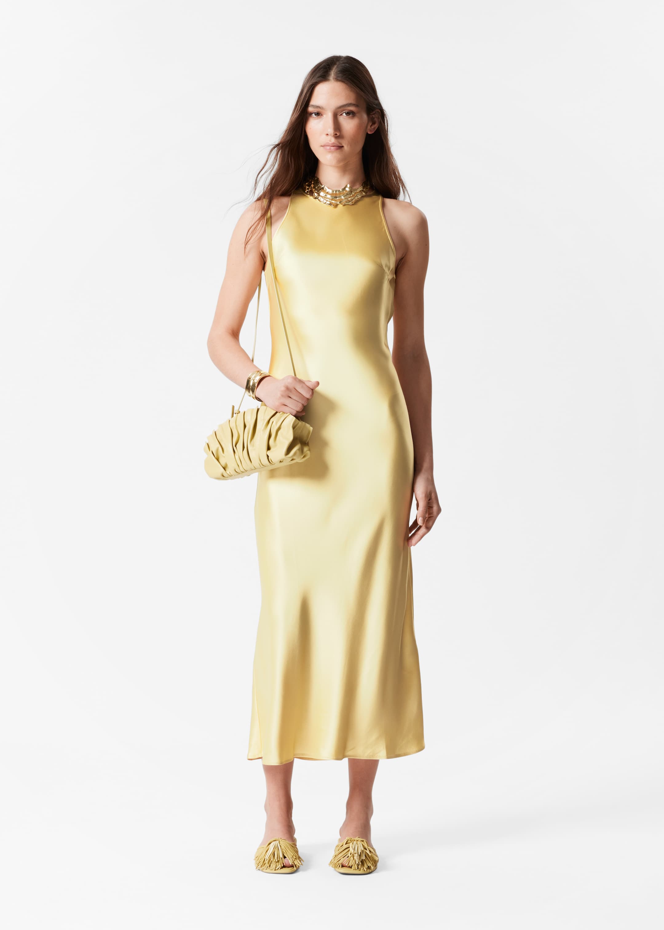 Ver imagen más grande: Vestido midi de satén sin mangas - Amarillo pastel - MUJER | H&M ES 1