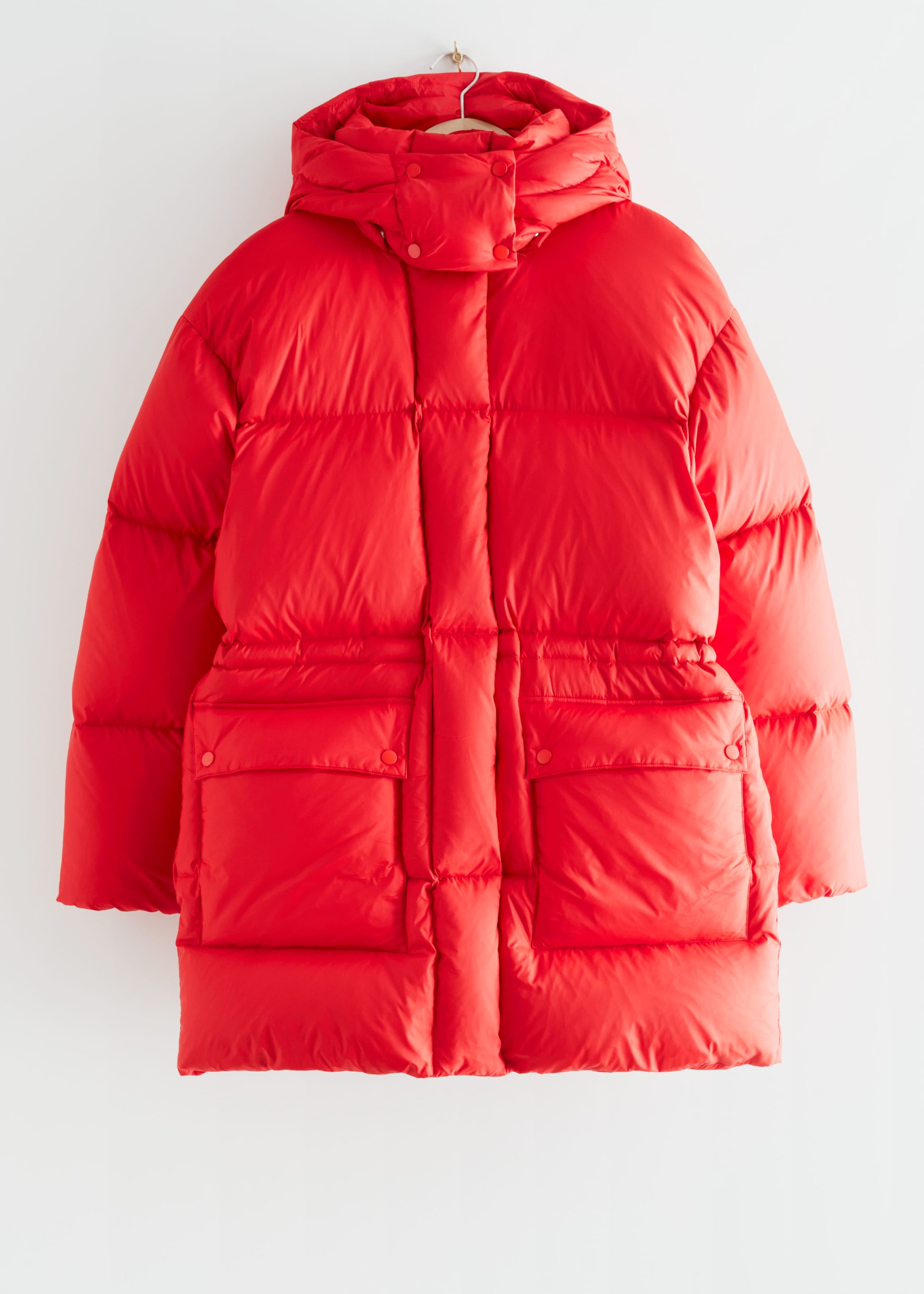 Oversized Hooded Down Puffer Coat - Red - Bodegón