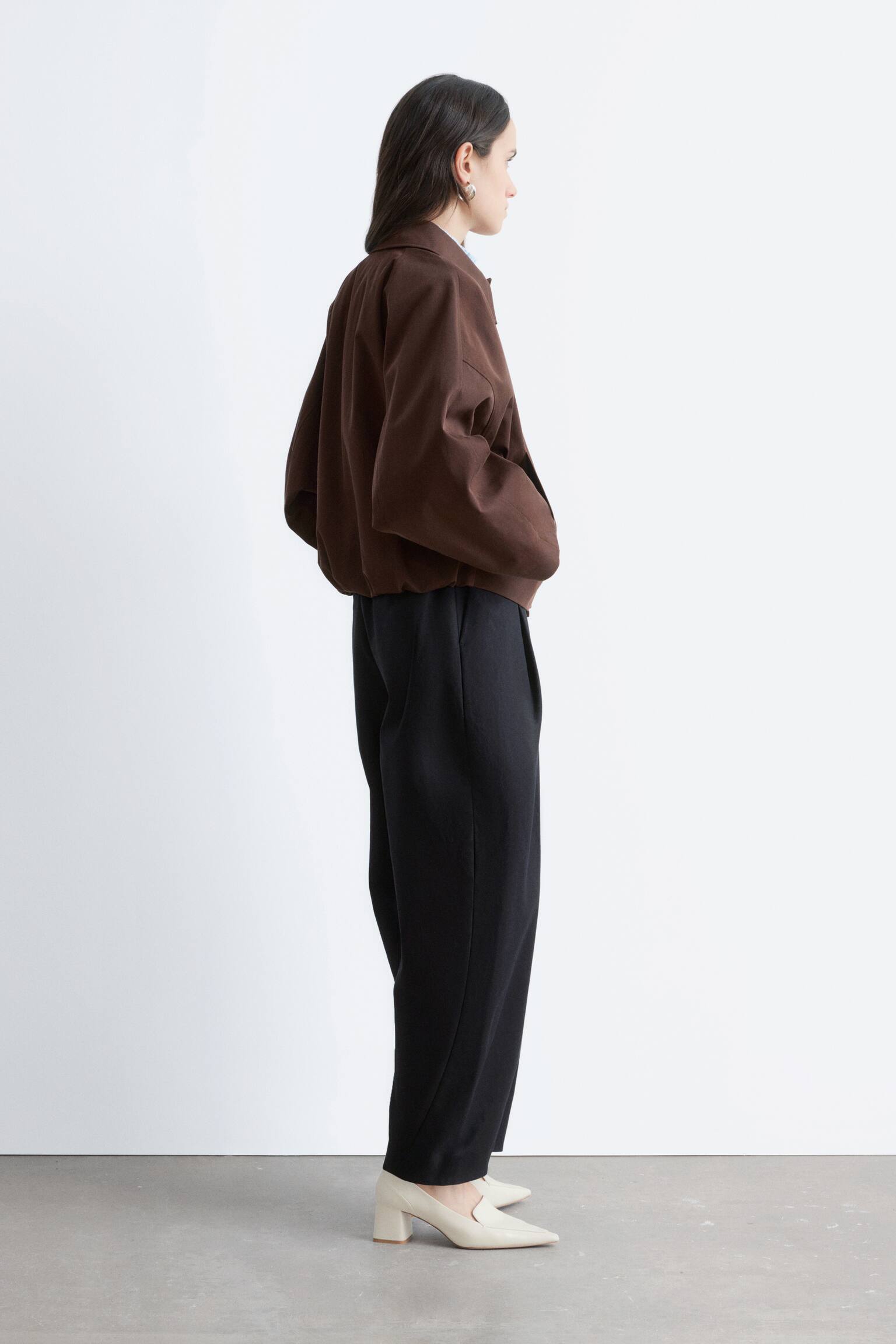 Krátká bavlněná bunda - Tmavě hnědá/Béžová - 11