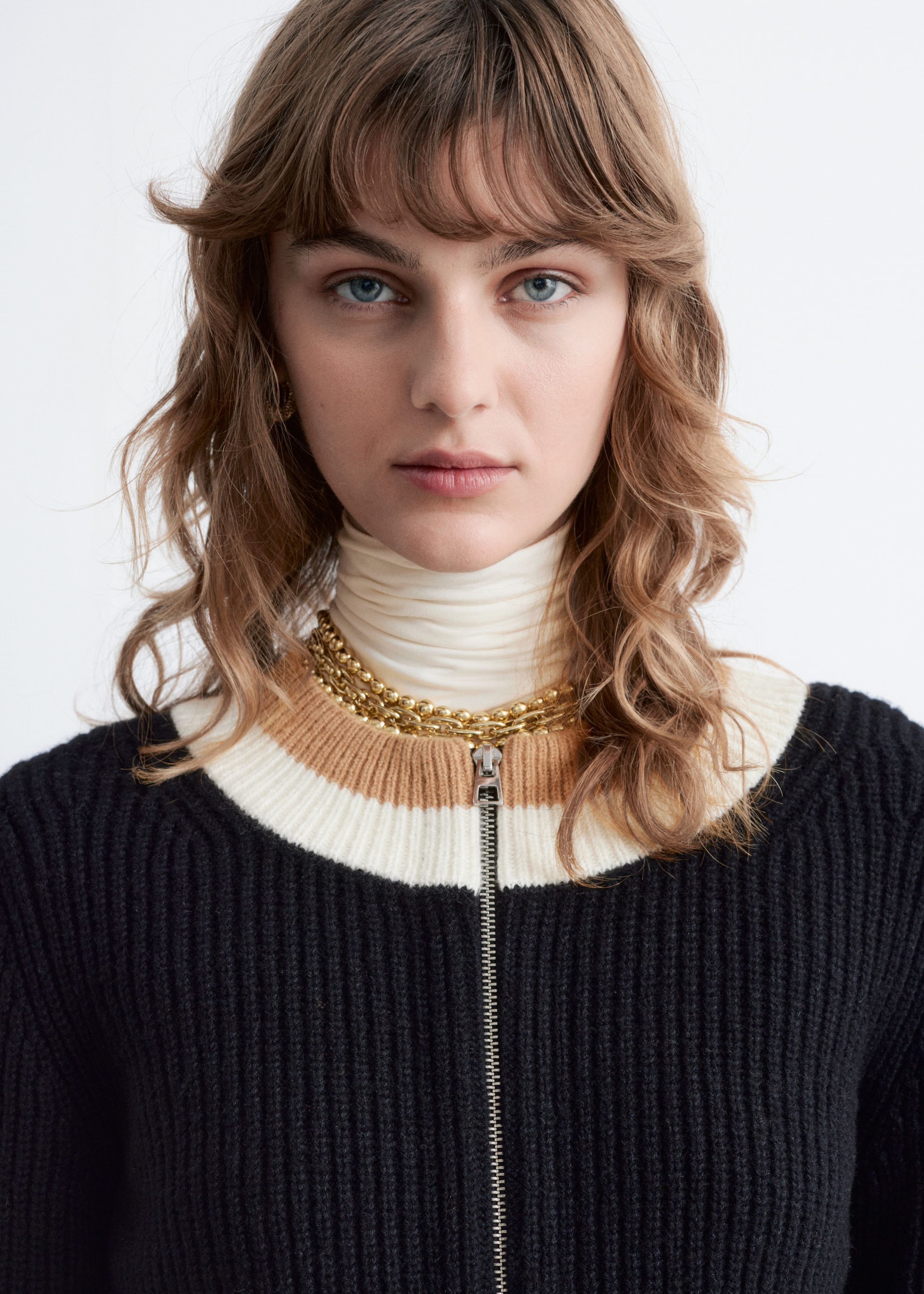 Image of Contrast Trim Zip Cardigan