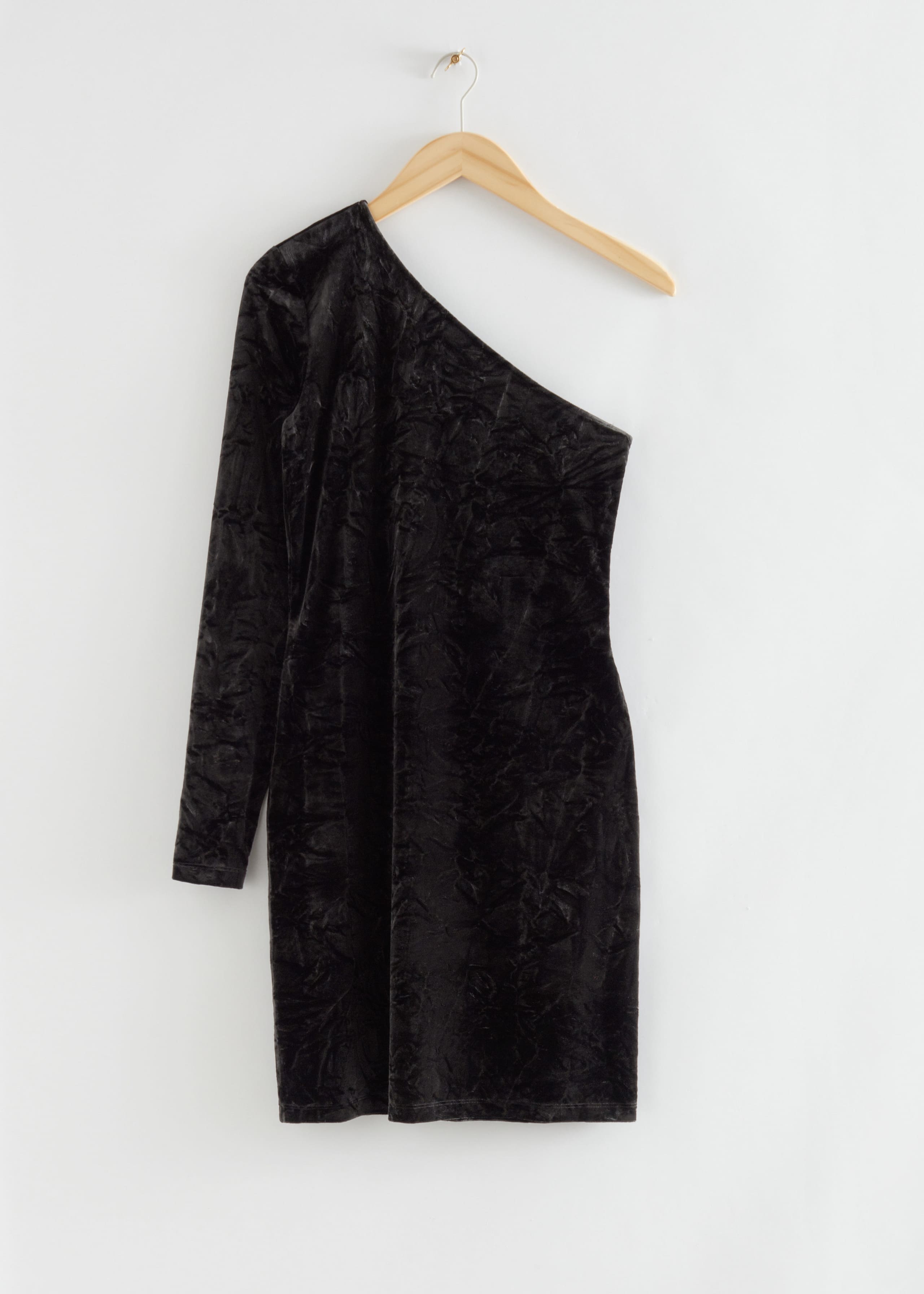 Image of Crushed Velvet One-Shoulder Dress