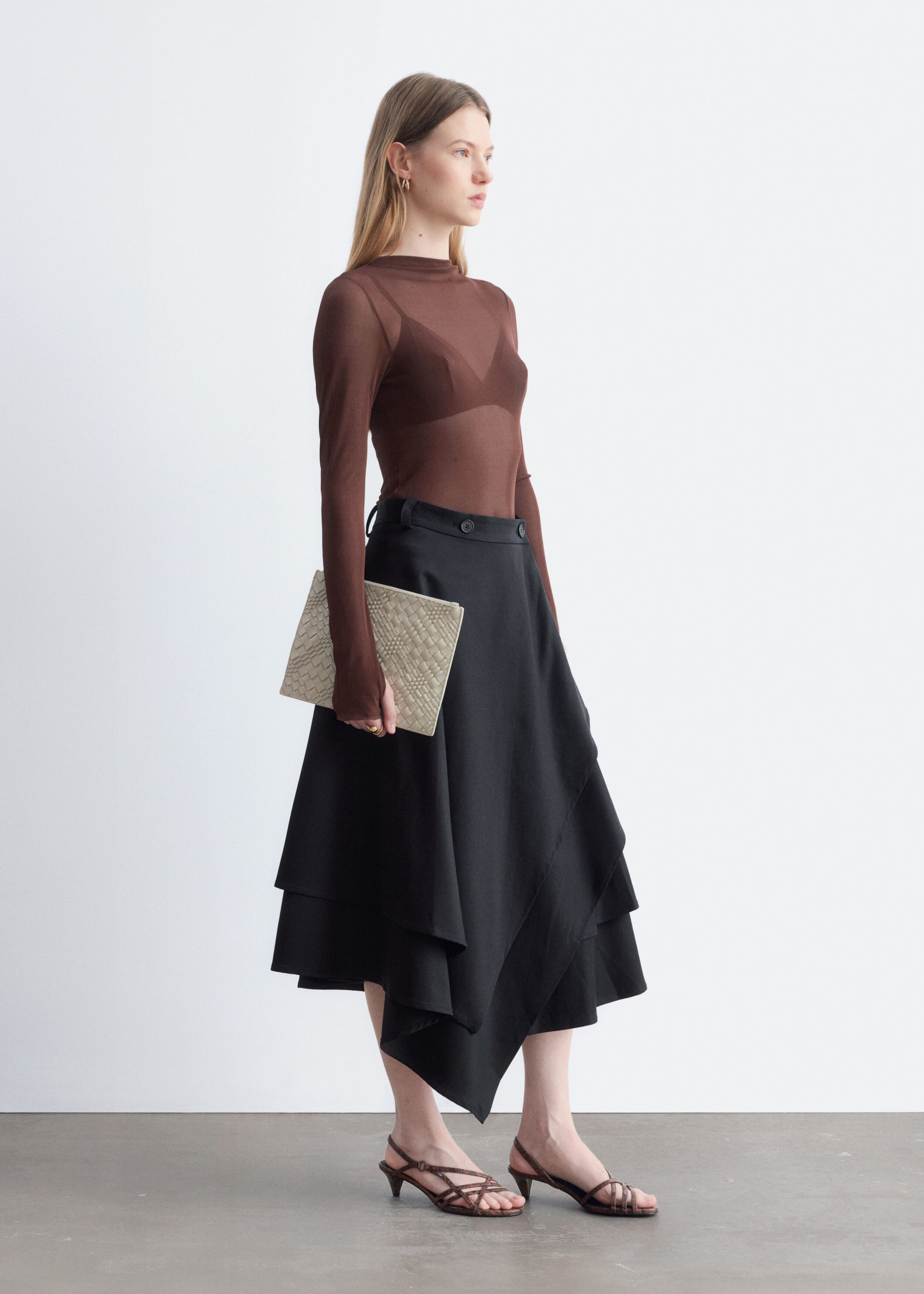 Ribbed Silk Top - Dark Brown - Lookbook